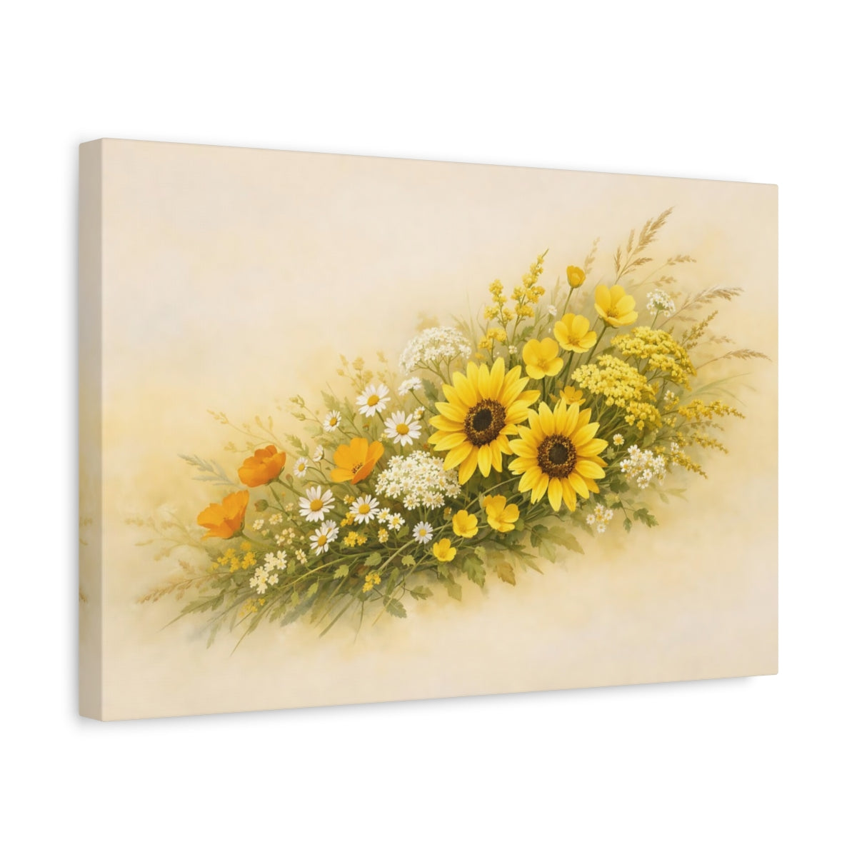 Boho Wildflowers Yellow Sunflowers Floral - Canvas Wall Art Print