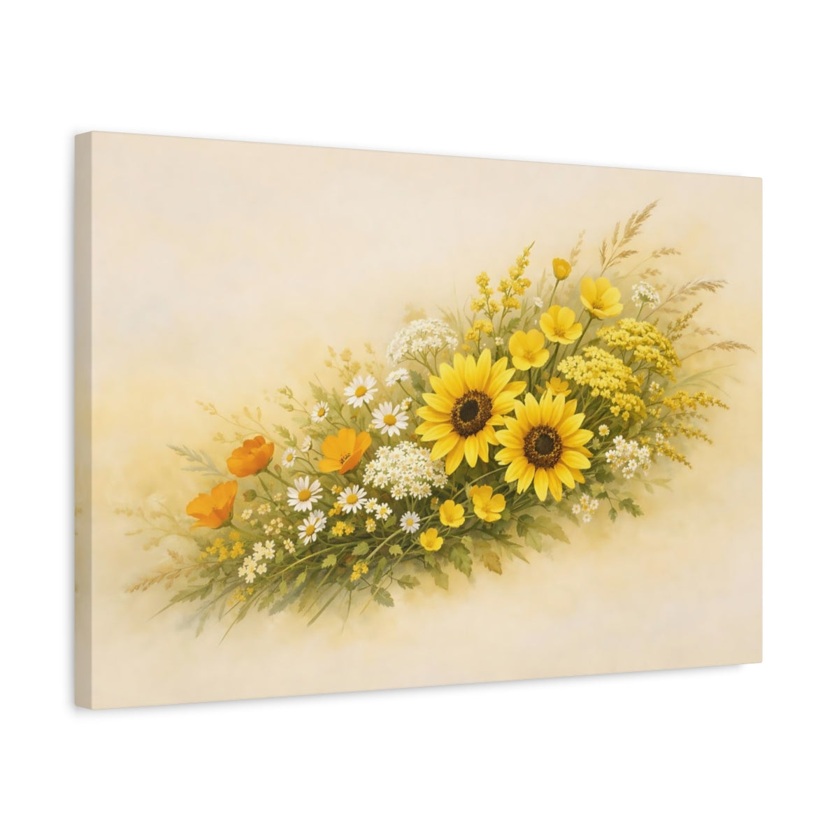 Boho Wildflowers Yellow Sunflowers Floral - Canvas Wall Art Print