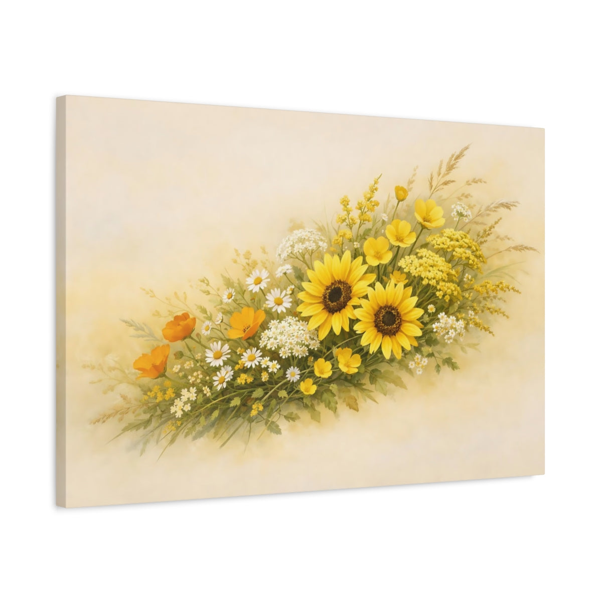 Boho Wildflowers Yellow Sunflowers Floral - Canvas Wall Art Print