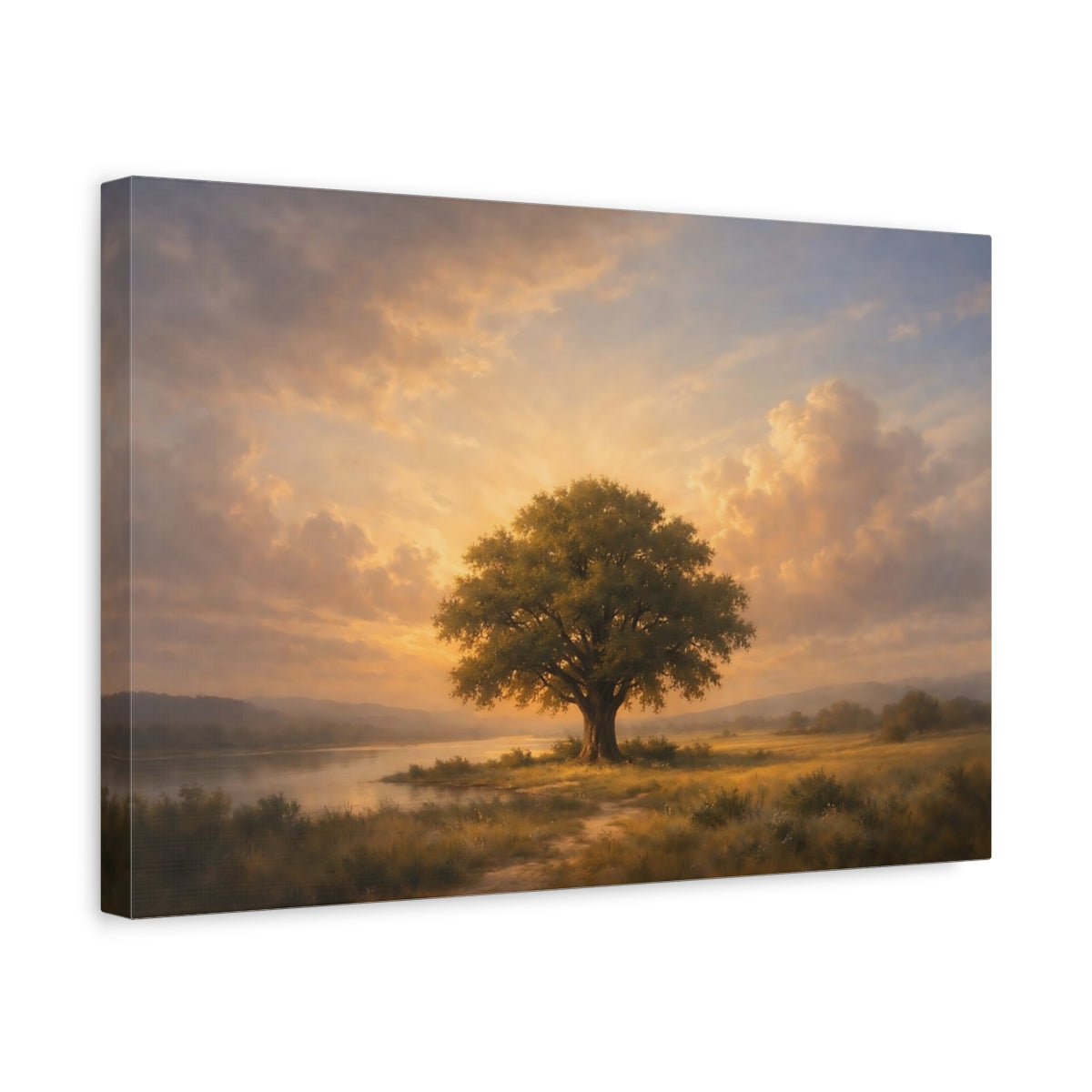 Vintage Dramatic Sky Oak Tree Nature - Canvas Wall Art Print
