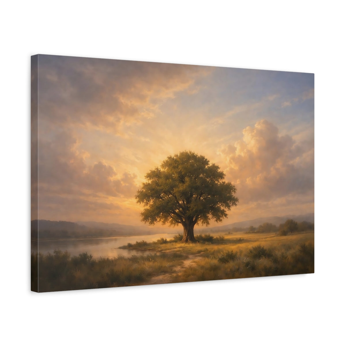 Vintage Dramatic Sky Oak Tree Nature - Canvas Wall Art Print