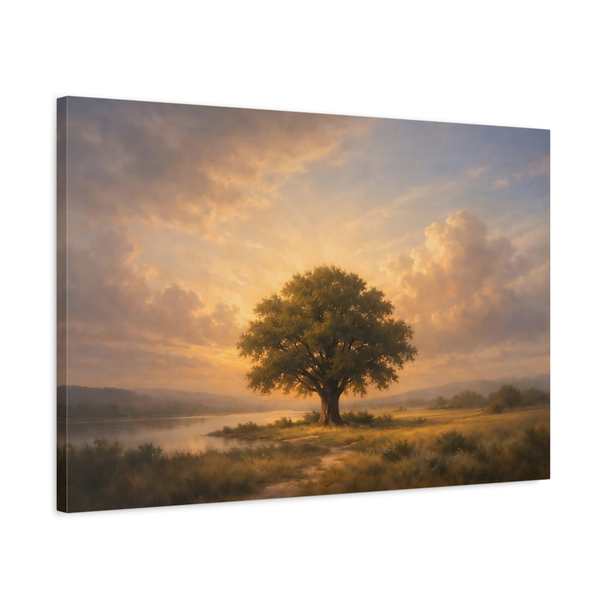 Vintage Dramatic Sky Oak Tree Nature - Canvas Wall Art Print