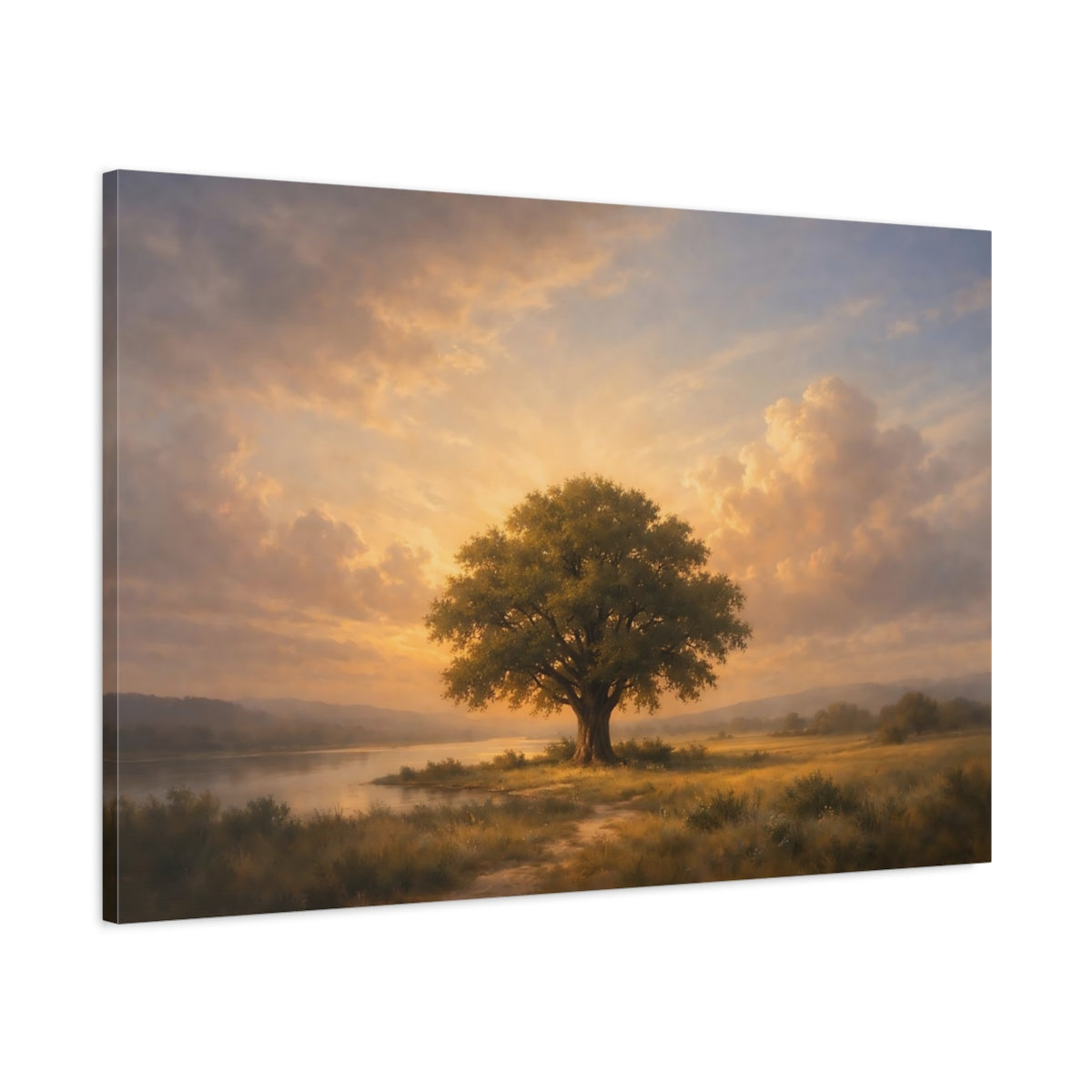 Vintage Dramatic Sky Oak Tree Nature - Canvas Wall Art Print