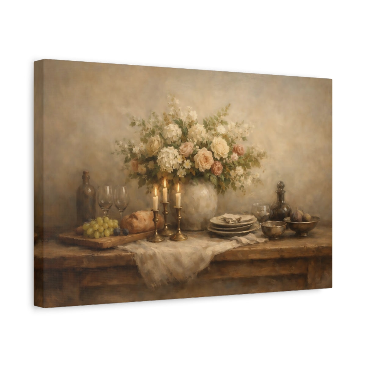 Side Mockup 4. Contemporary Dining Table Wide Composition shown as stretched canvas wall art