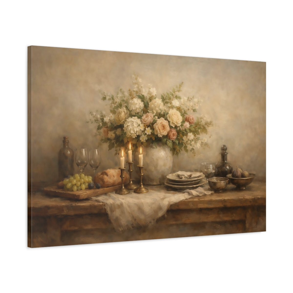 Side Mockup 1. Contemporary Dining Table Wide Composition shown as stretched canvas wall art