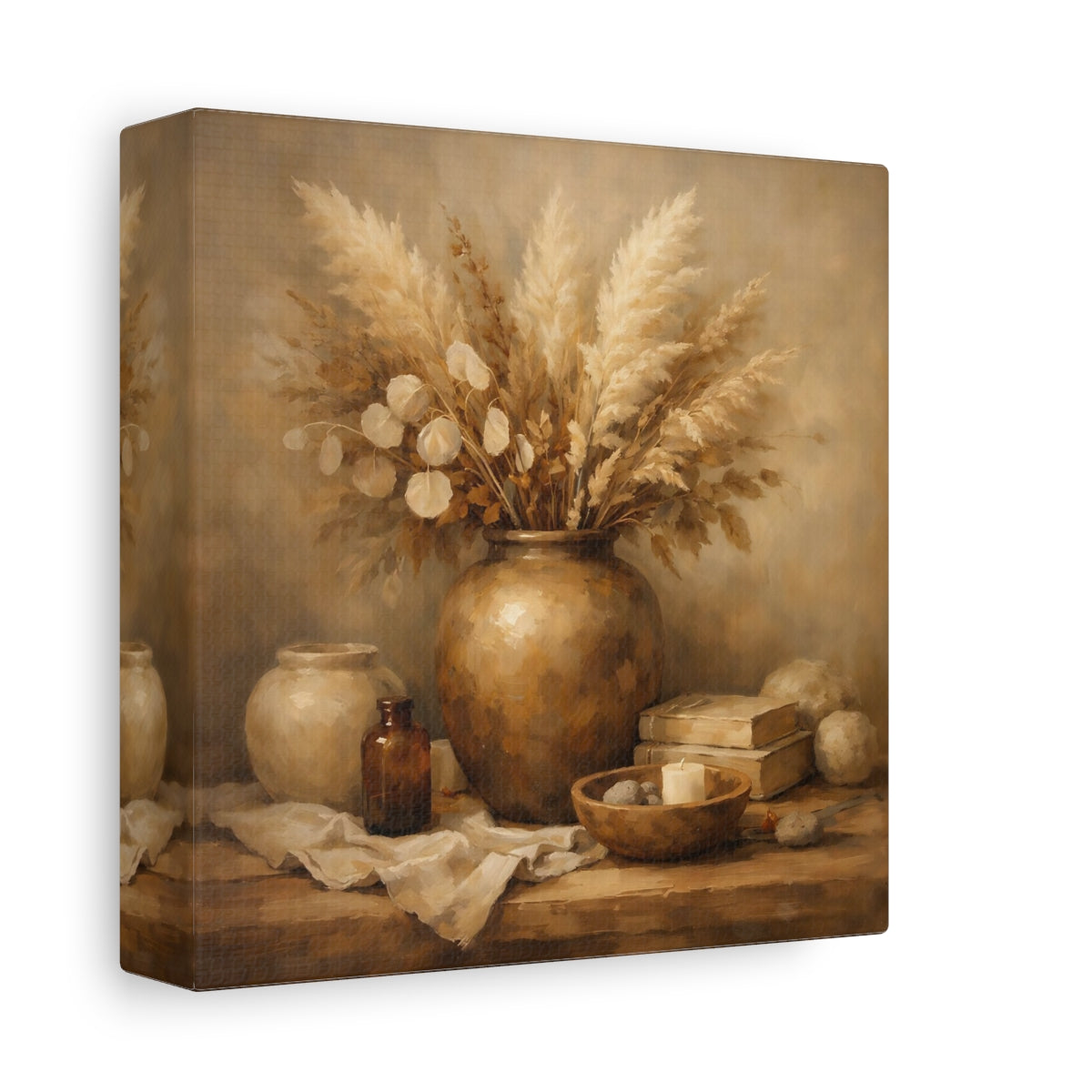 Side Mockup 1. Nature Dried Botanicals Earthy Tones shown as stretched canvas wall art