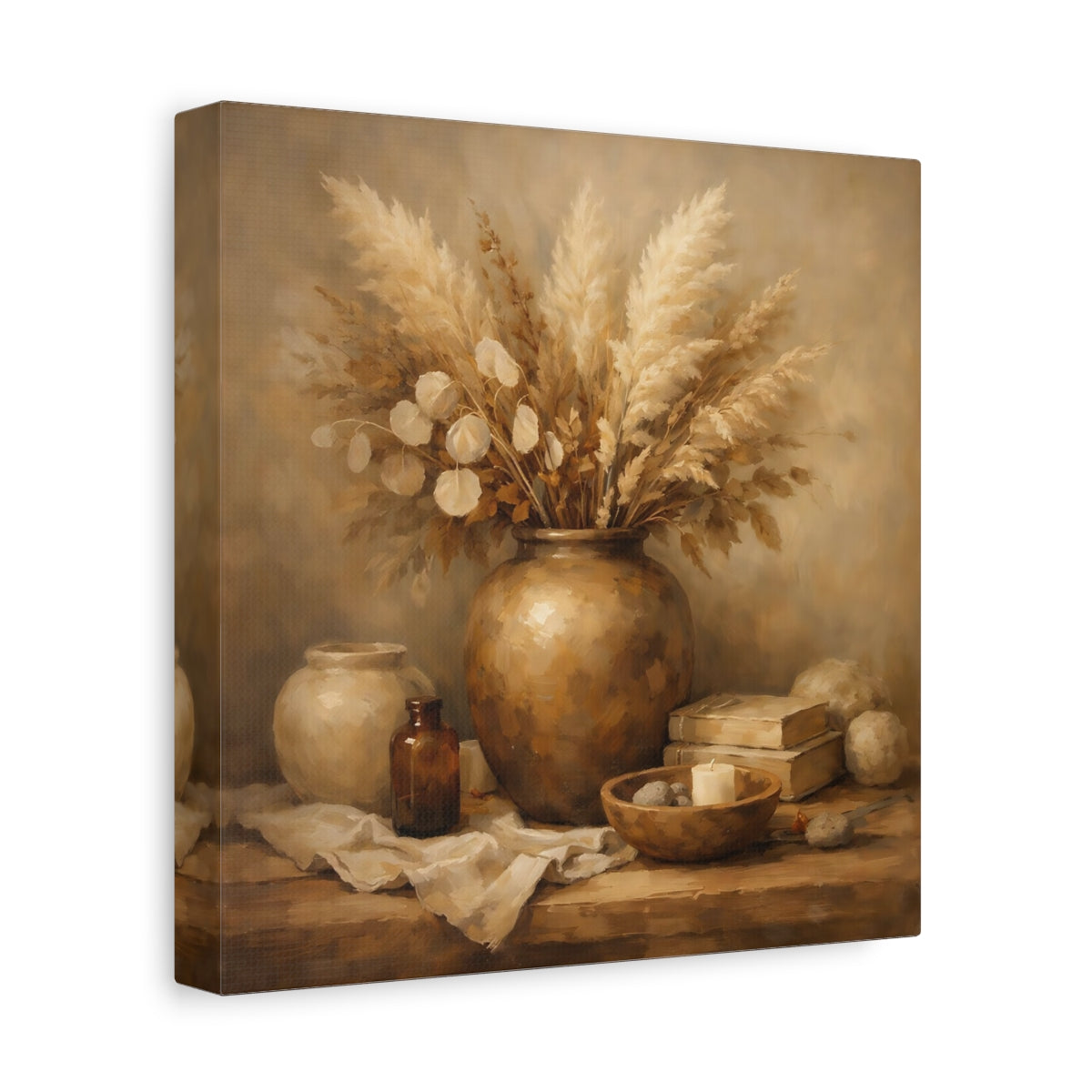 Side Mockup 9. Nature Dried Botanicals Earthy Tones shown as stretched canvas wall art