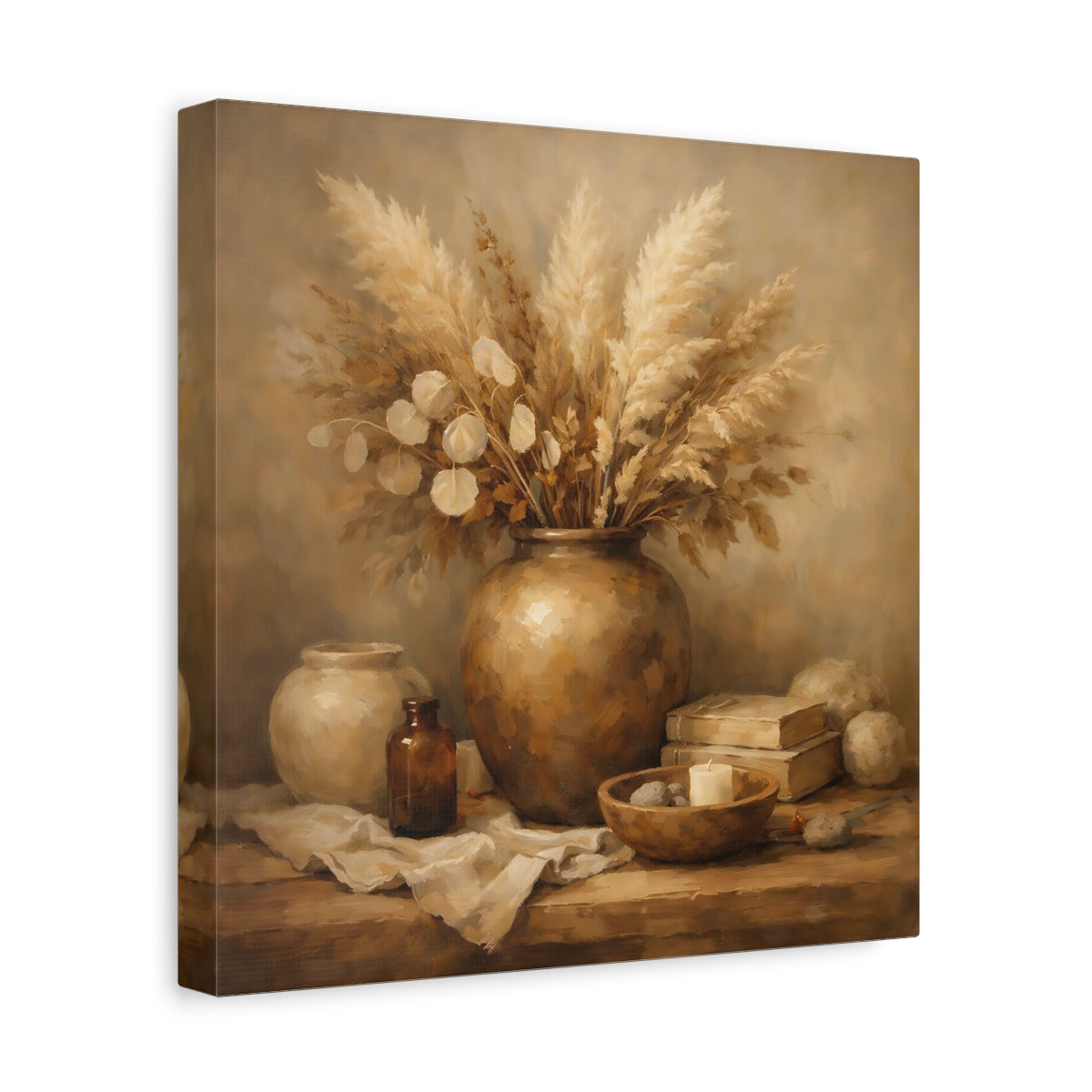 Side Mockup 8. Nature Dried Botanicals Earthy Tones shown as stretched canvas wall art
