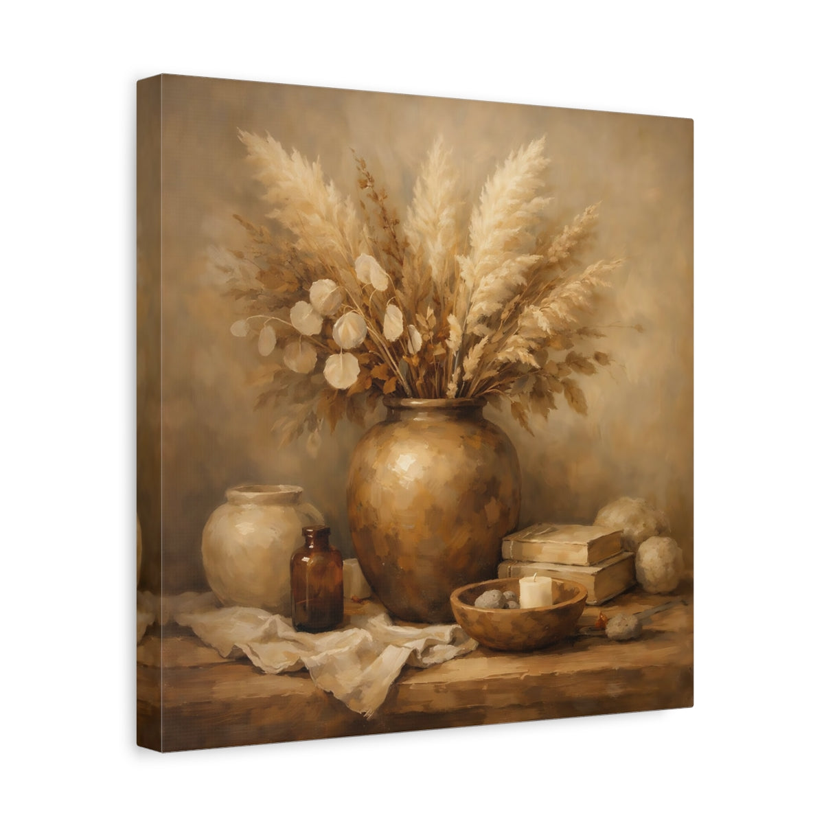 Side Mockup 7. Nature Dried Botanicals Earthy Tones shown as stretched canvas wall art