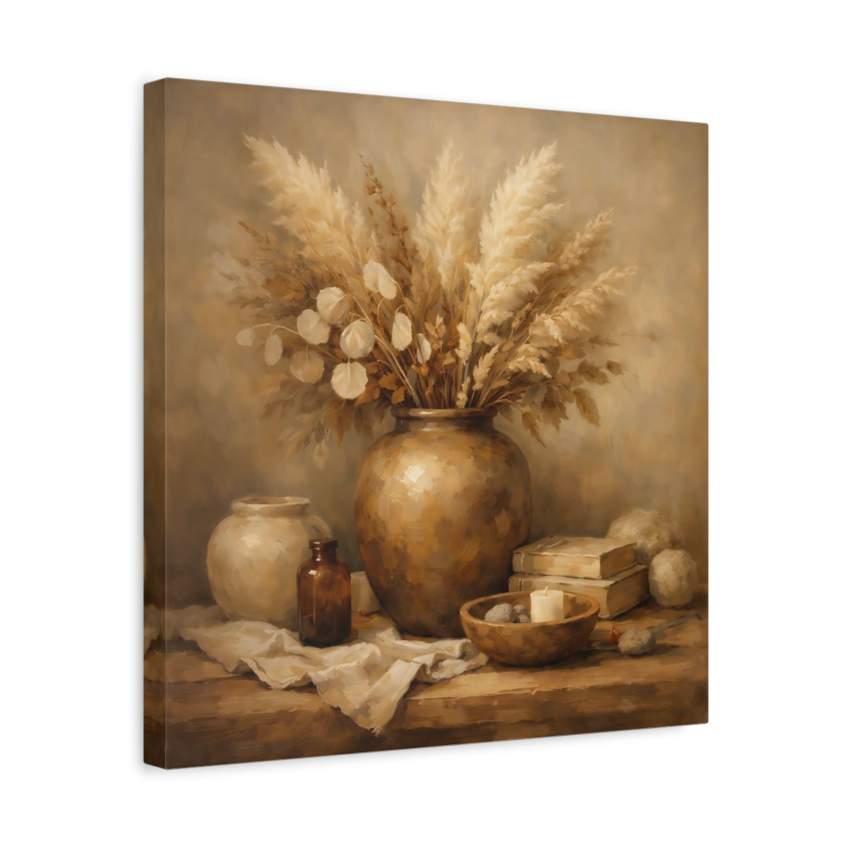 Side Mockup 6. Nature Dried Botanicals Earthy Tones shown as stretched canvas wall art