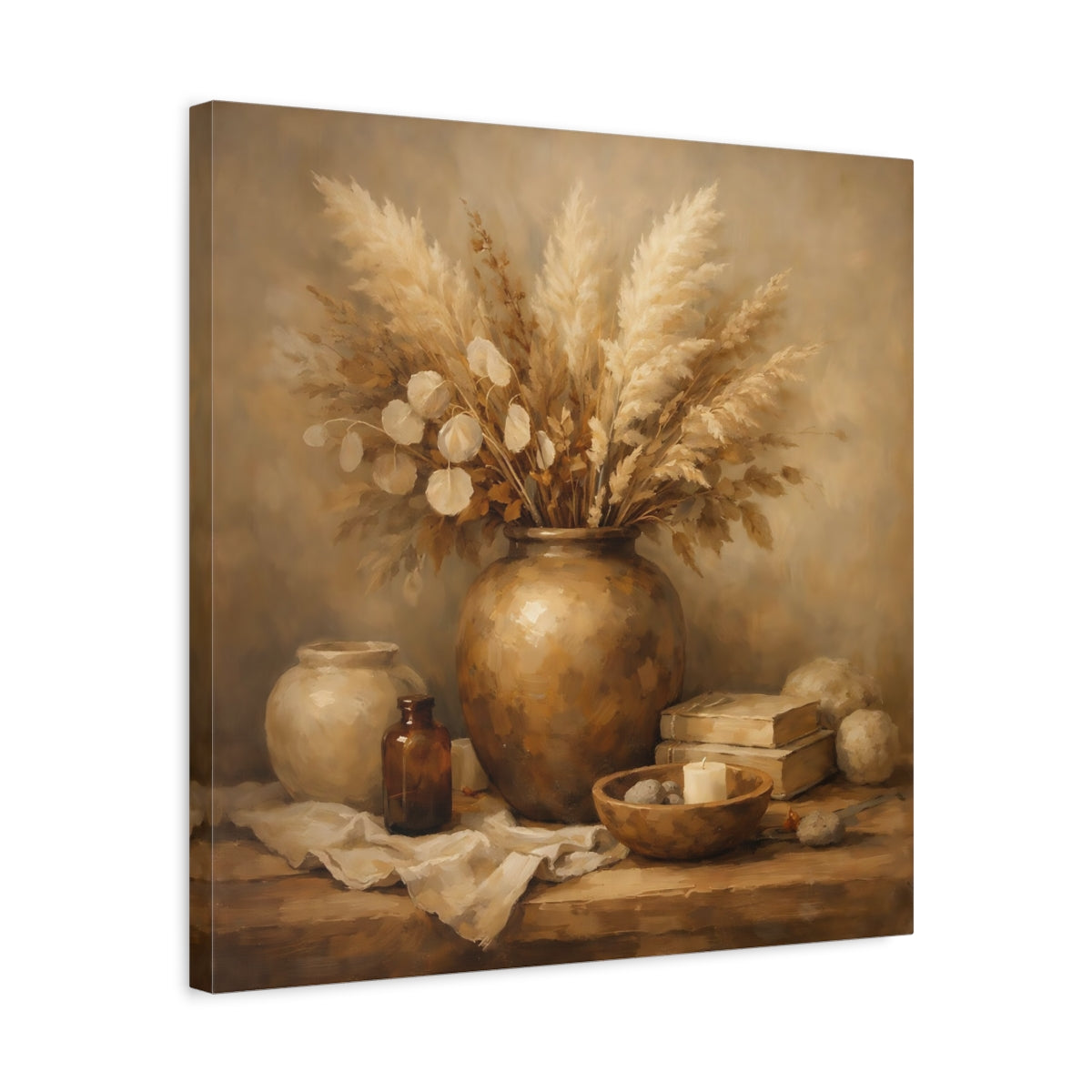 Side Mockup 5. Nature Dried Botanicals Earthy Tones shown as stretched canvas wall art
