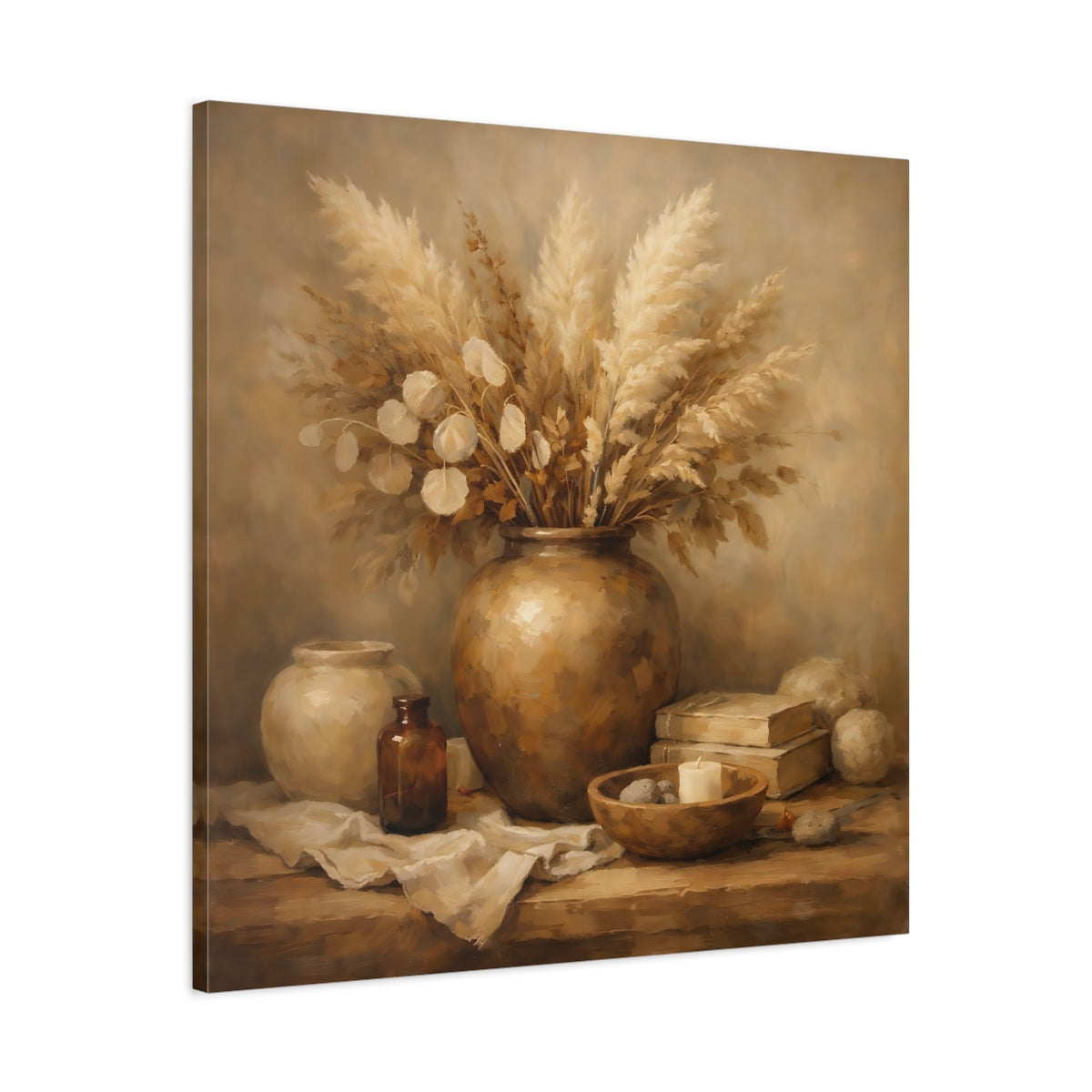 Side Mockup 3. Nature Dried Botanicals Earthy Tones shown as stretched canvas wall art