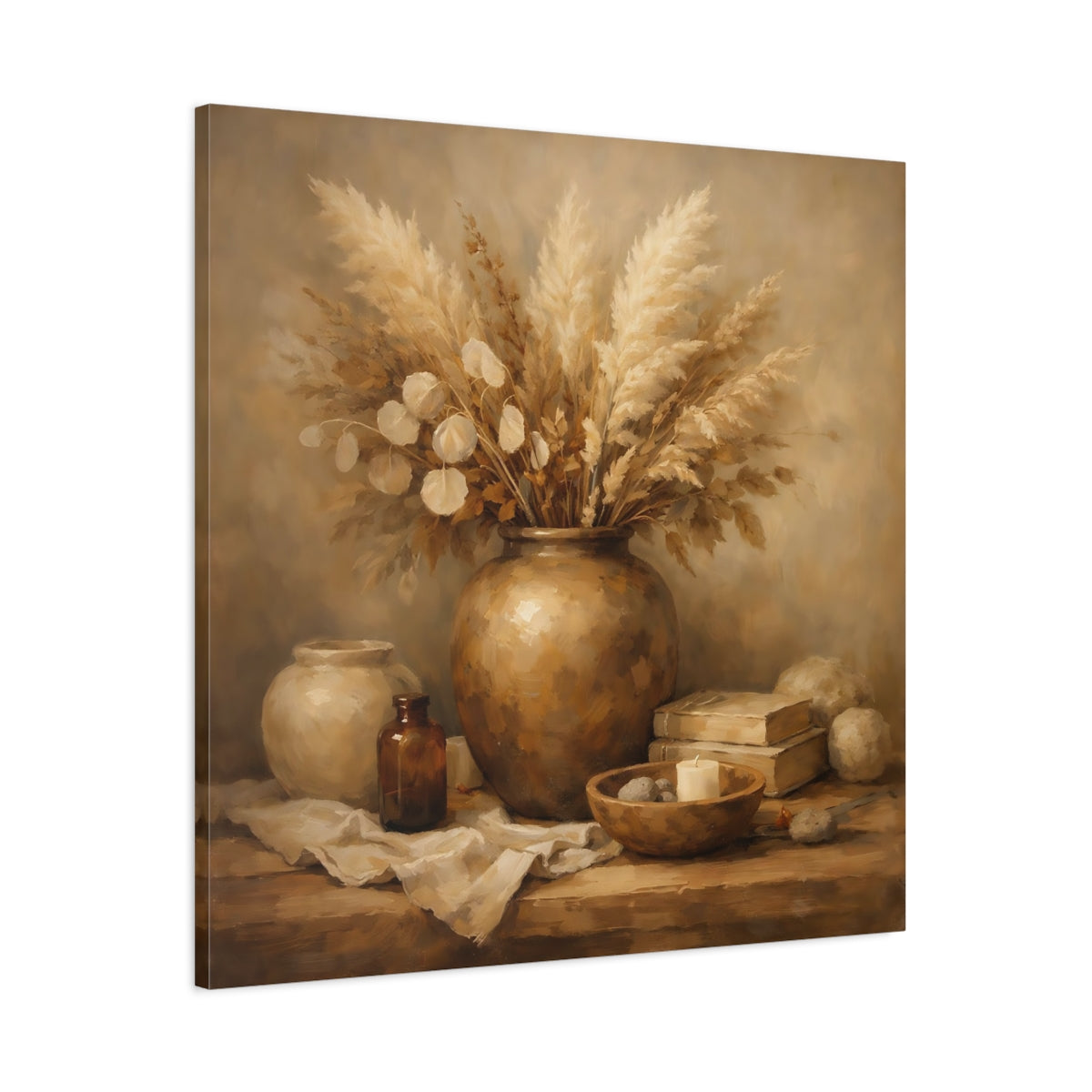 Side Mockup 2. Nature Dried Botanicals Earthy Tones shown as stretched canvas wall art