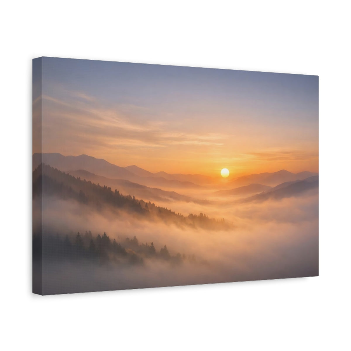 Mist Depth Golden Horizon Mountain Landscape Nature - Canvas Wall Art Print