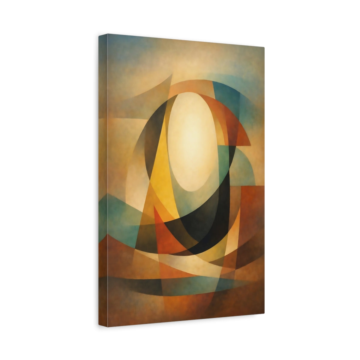 Side Mockup 4. Abstract Geometric Oval Warm Abstract shown as stretched canvas wall art