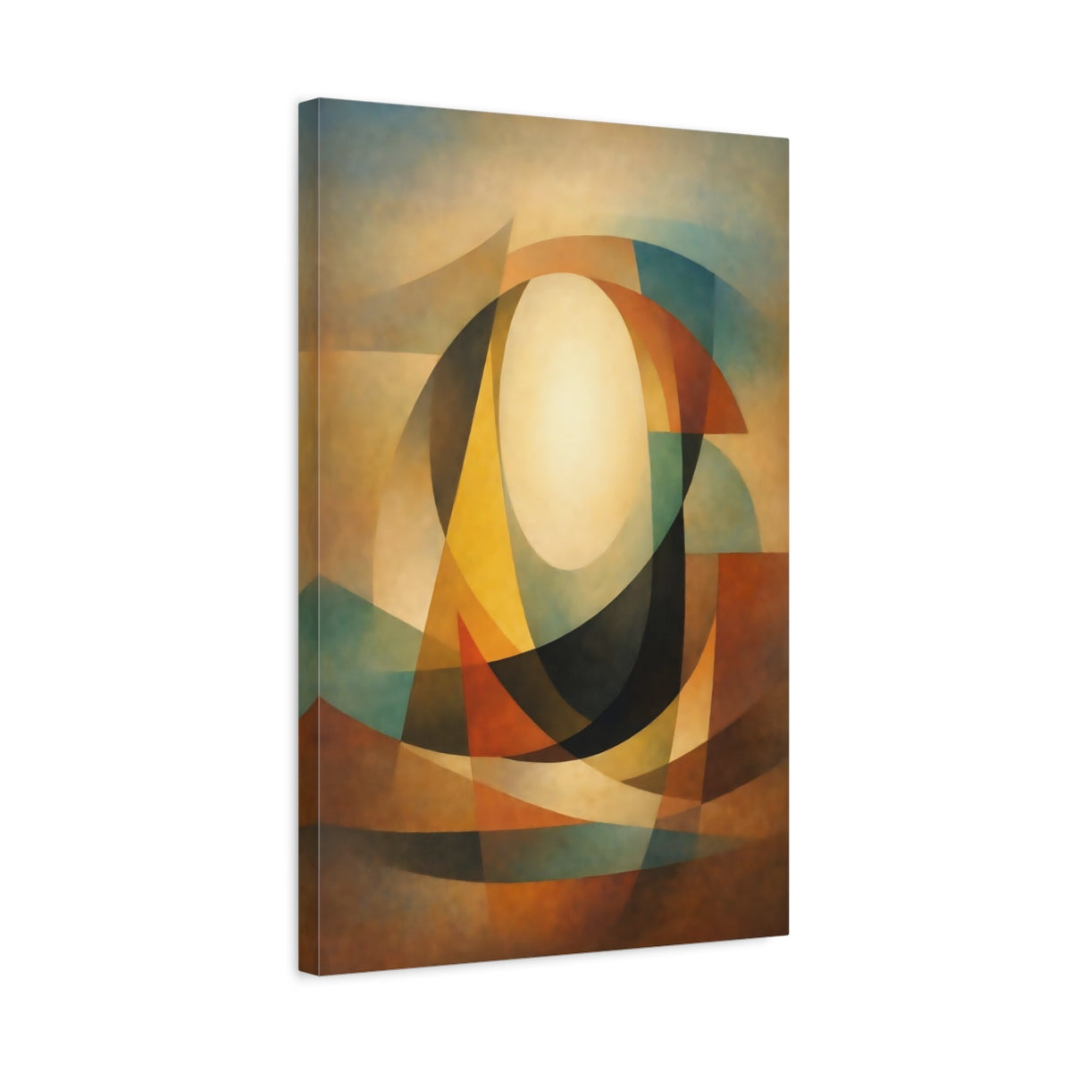 Side Mockup 3. Abstract Geometric Oval Warm Abstract shown as stretched canvas wall art
