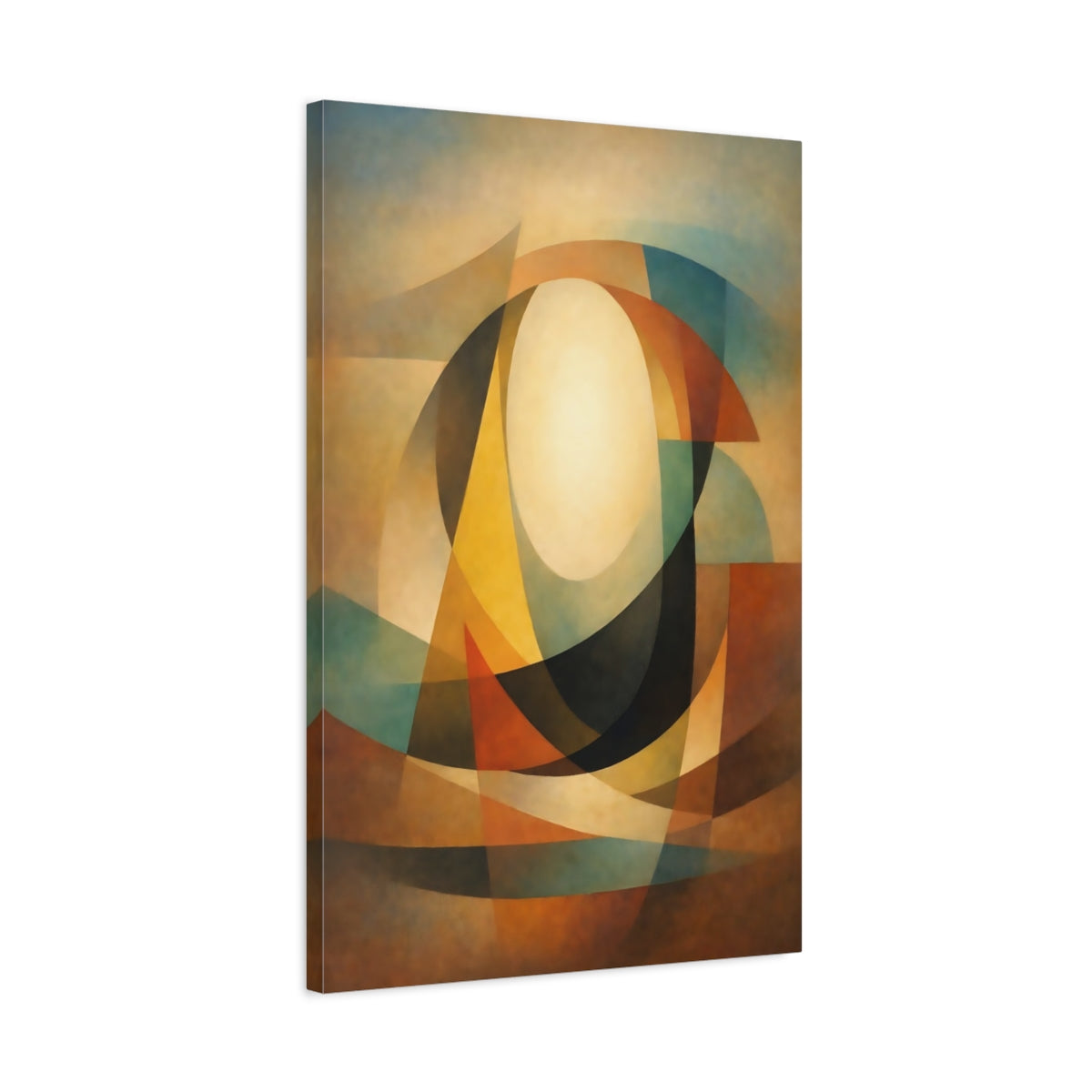 Side Mockup 2. Abstract Geometric Oval Warm Abstract shown as stretched canvas wall art