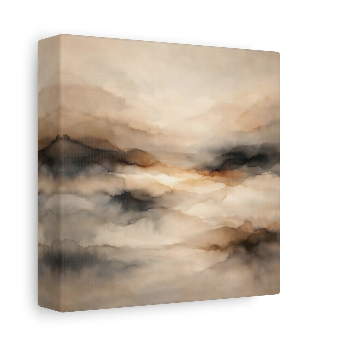 Side Mockup 1. Nature Misty Landscape Brown And Grey shown as stretched canvas wall art
