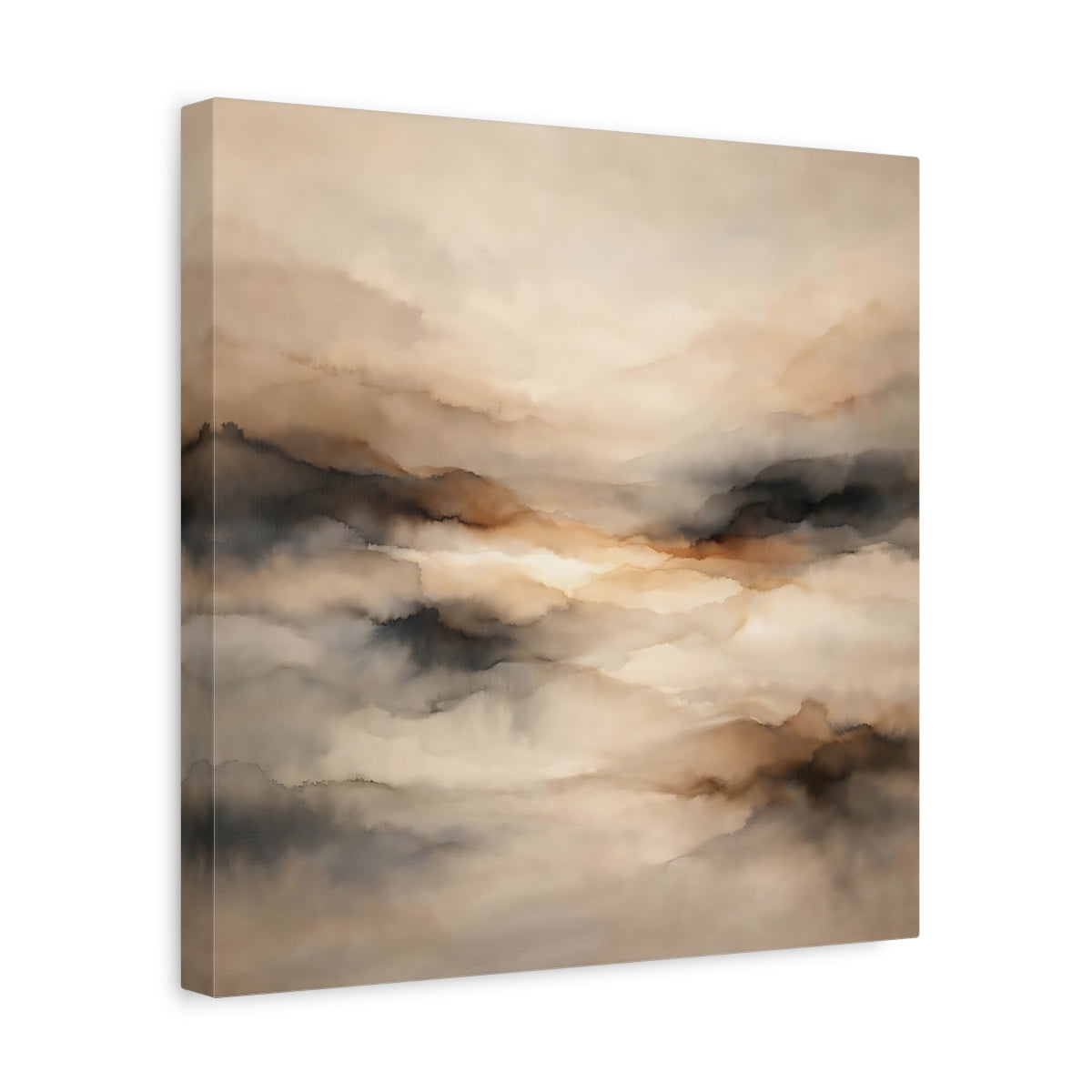 Side Mockup 7. Nature Misty Landscape Brown And Grey shown as stretched canvas wall art