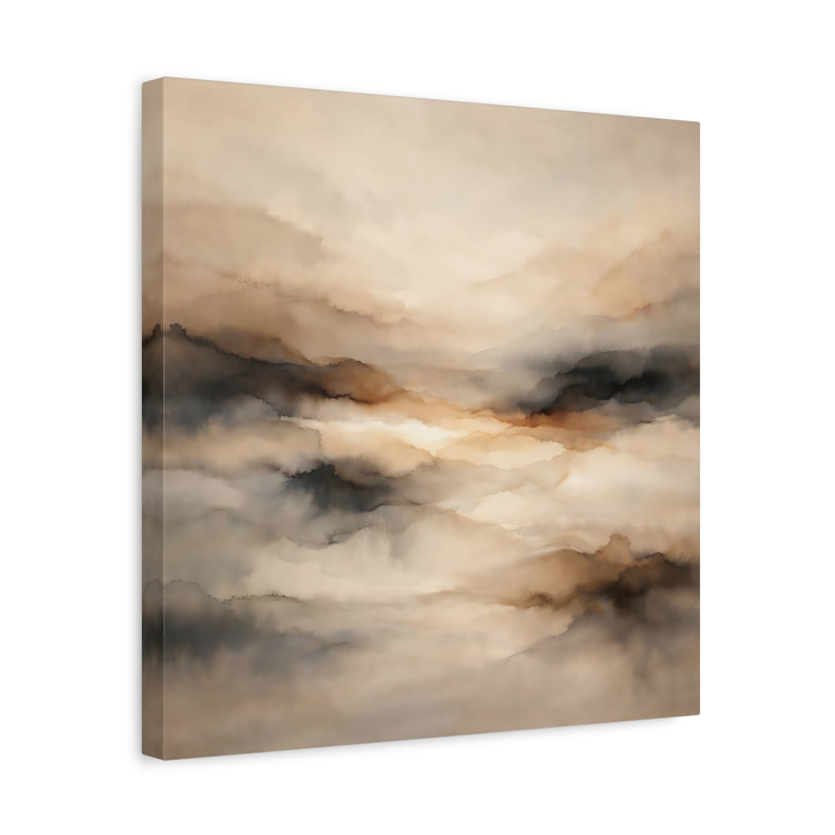 Side Mockup 6. Nature Misty Landscape Brown And Grey shown as stretched canvas wall art