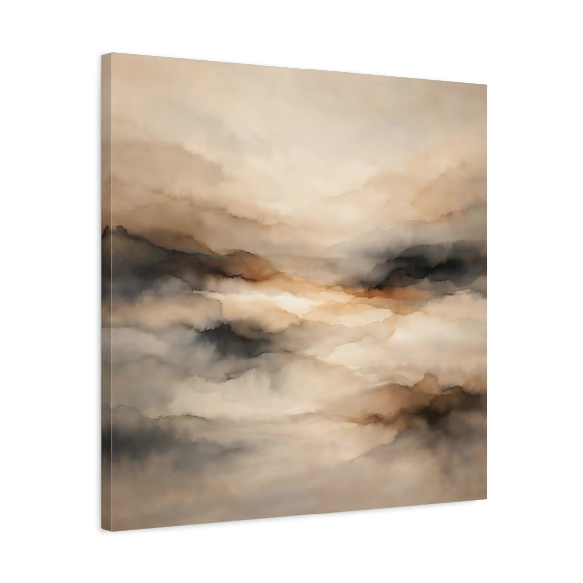 Side Mockup 4. Nature Misty Landscape Brown And Grey shown as stretched canvas wall art