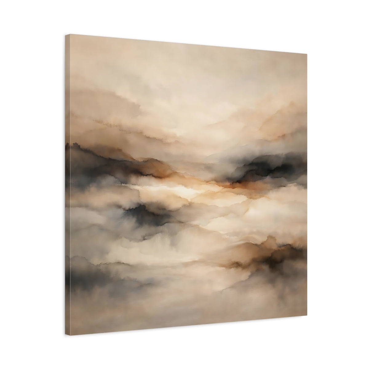 Side Mockup 3. Nature Misty Landscape Brown And Grey shown as stretched canvas wall art