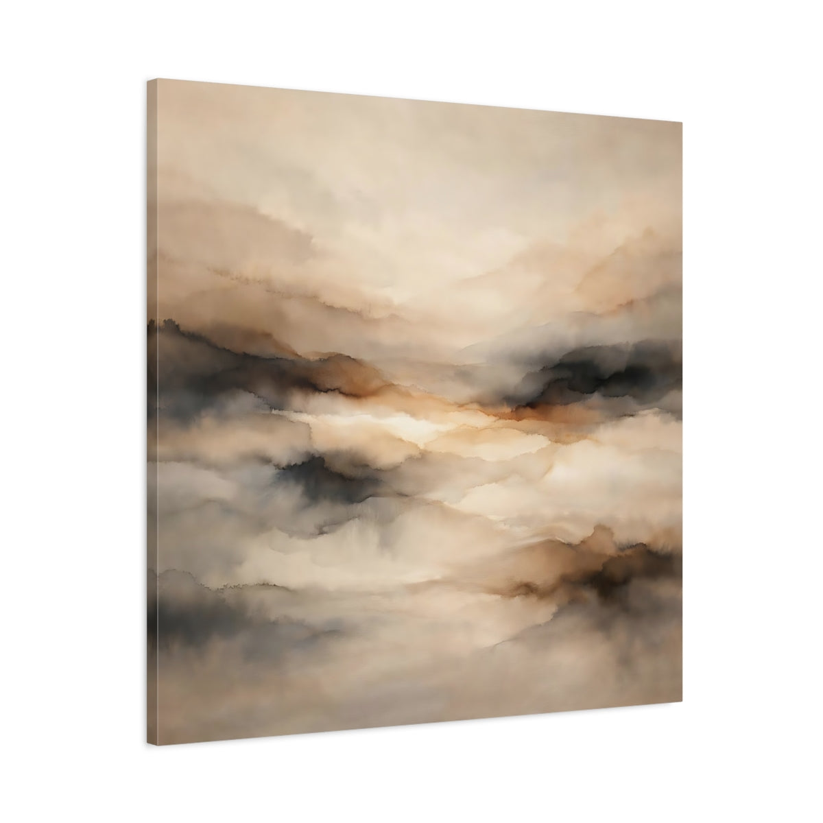Side Mockup 2. Nature Misty Landscape Brown And Grey shown as stretched canvas wall art