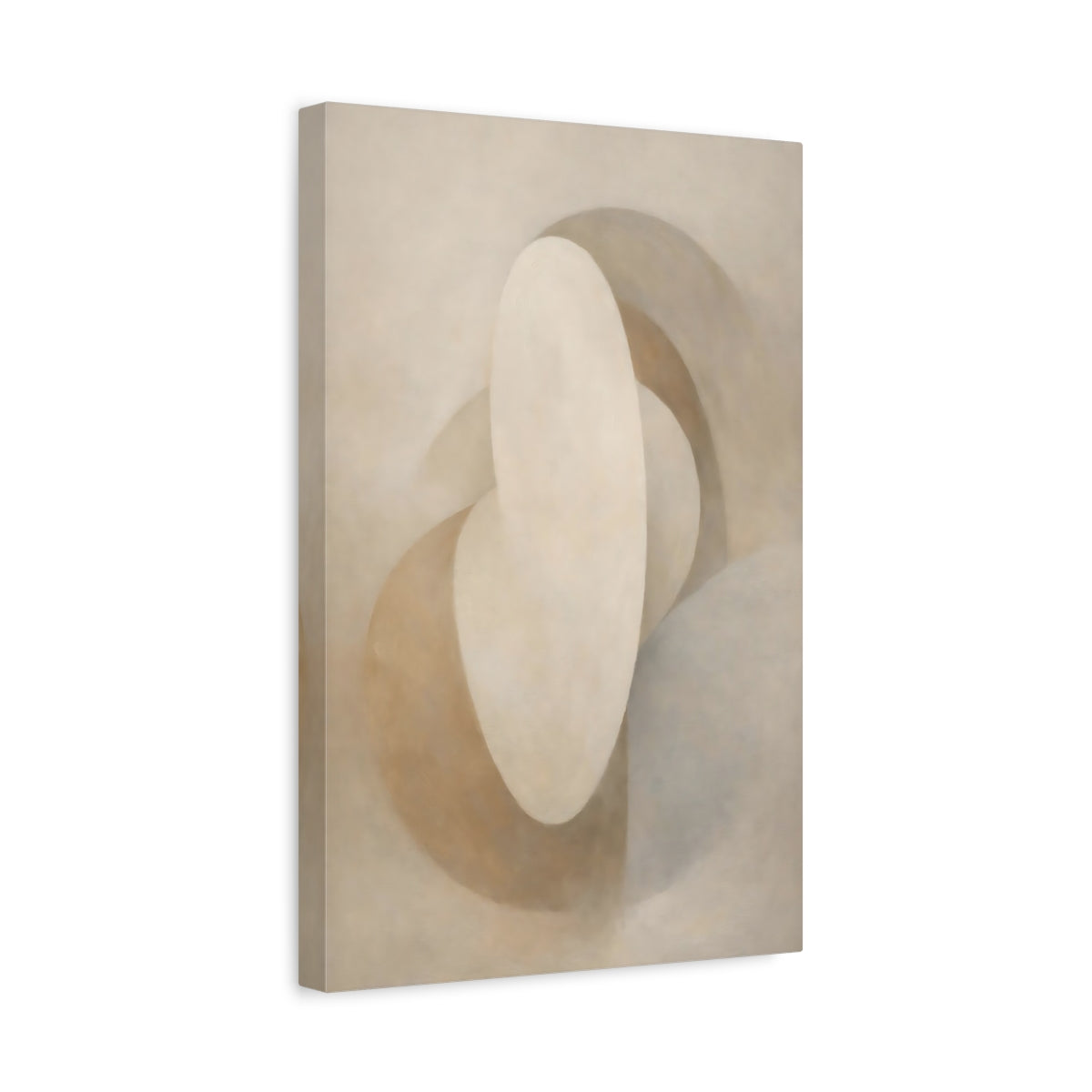 Side Mockup 4. Abstract Abstract Forms Beige And Brown shown as stretched canvas wall art