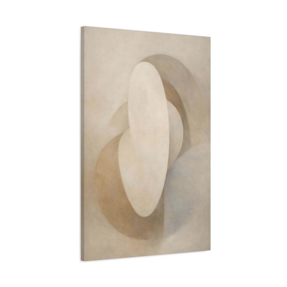 Side Mockup 1. Abstract Abstract Forms Beige And Brown shown as stretched canvas wall art