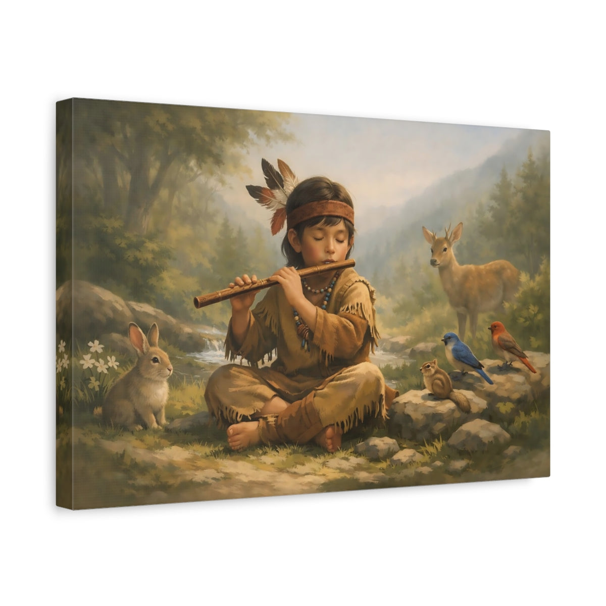 Funny Flute Boy Fairytale - Canvas Wall Art Print