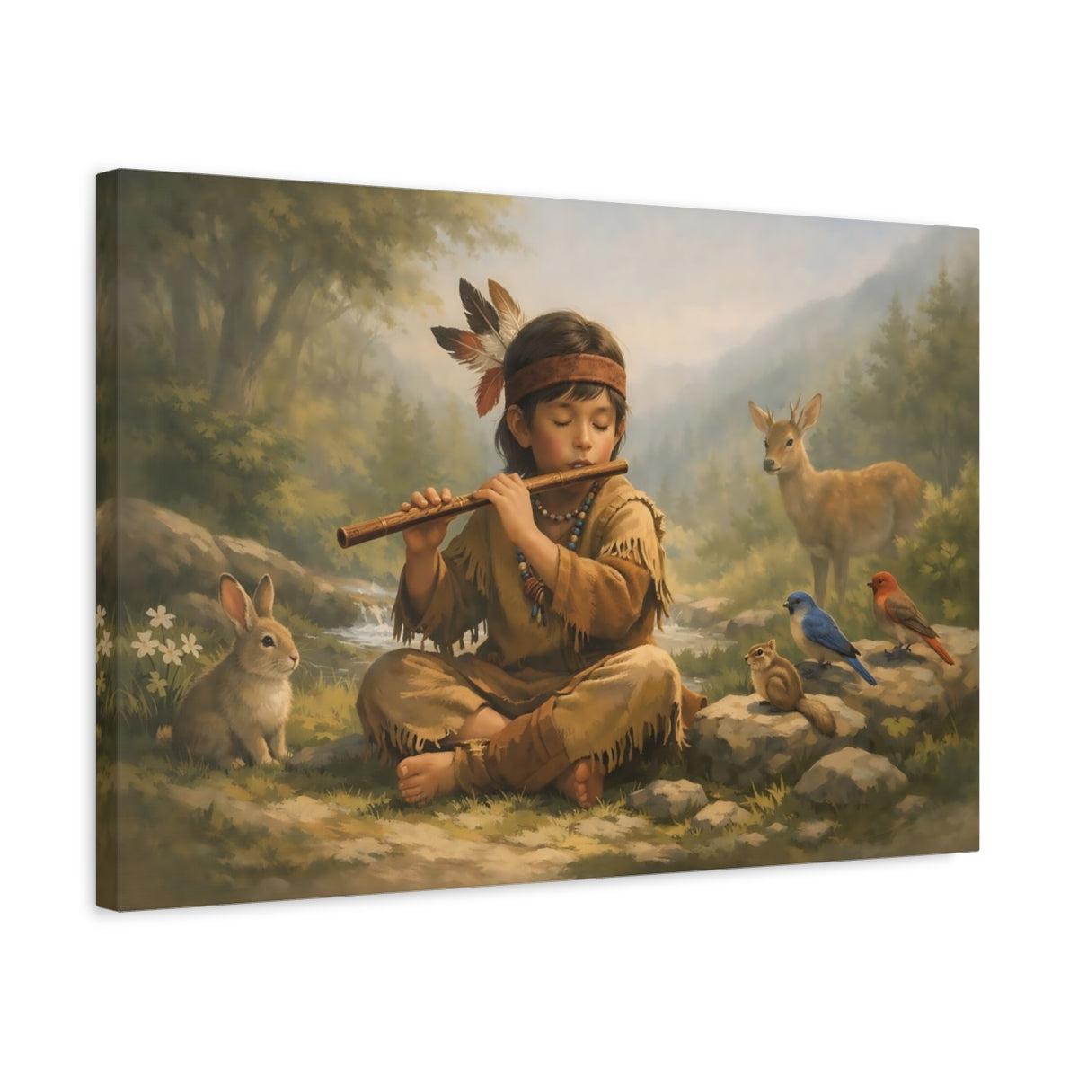 Funny Flute Boy Fairytale - Canvas Wall Art Print