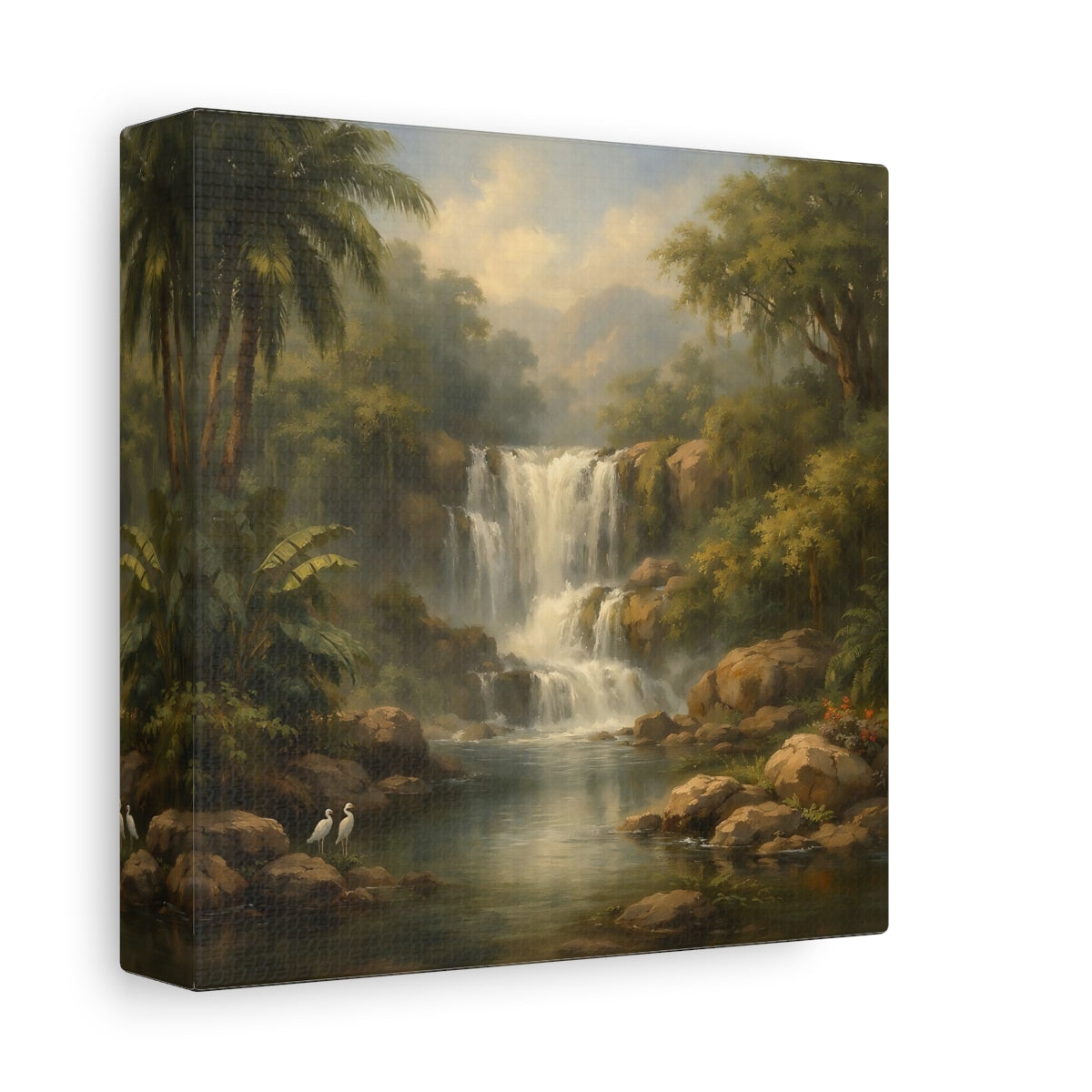Side Mockup 1. Nature Waterfall Green Jungle Waterfall shown as stretched canvas wall art