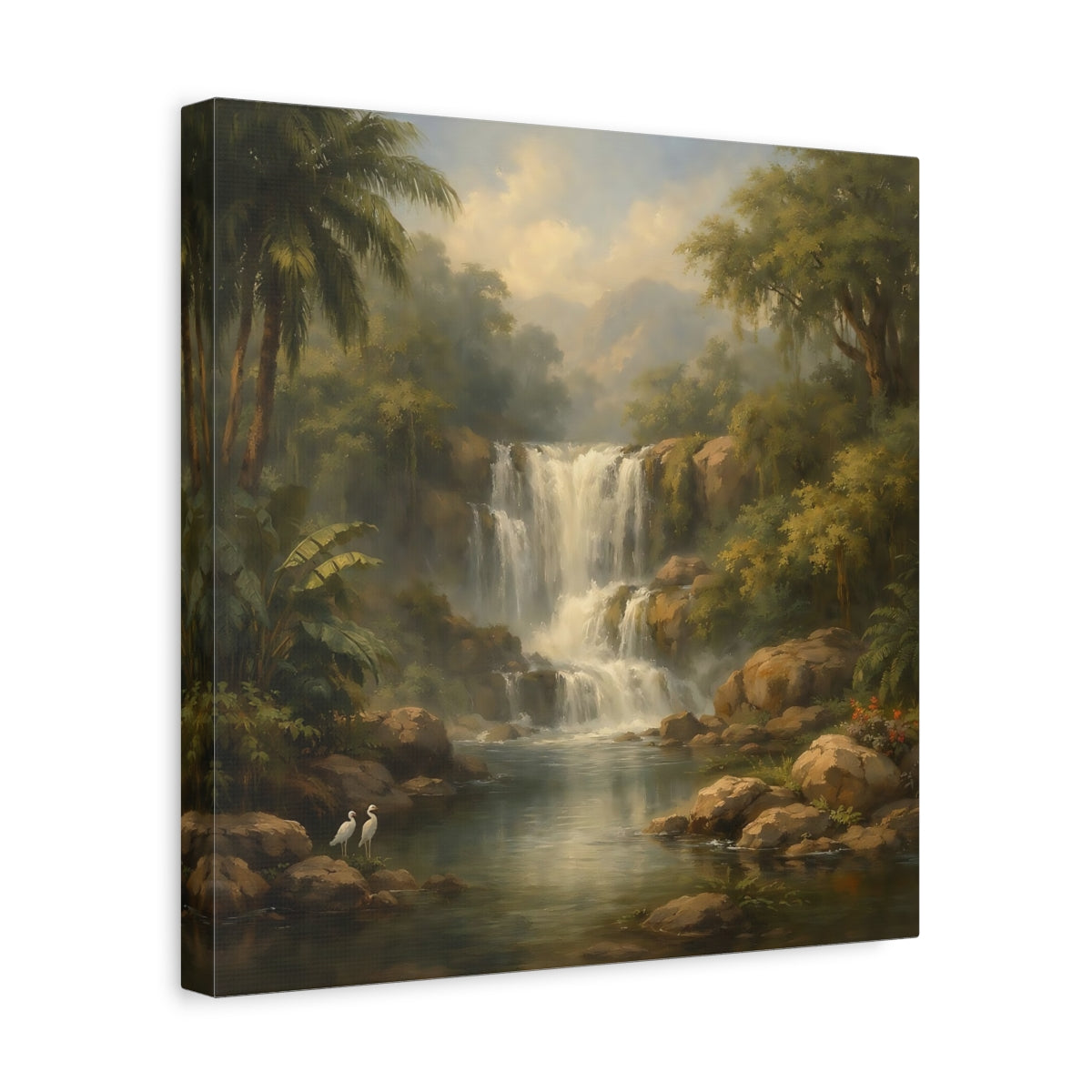 Side Mockup 7. Nature Waterfall Green Jungle Waterfall shown as stretched canvas wall art