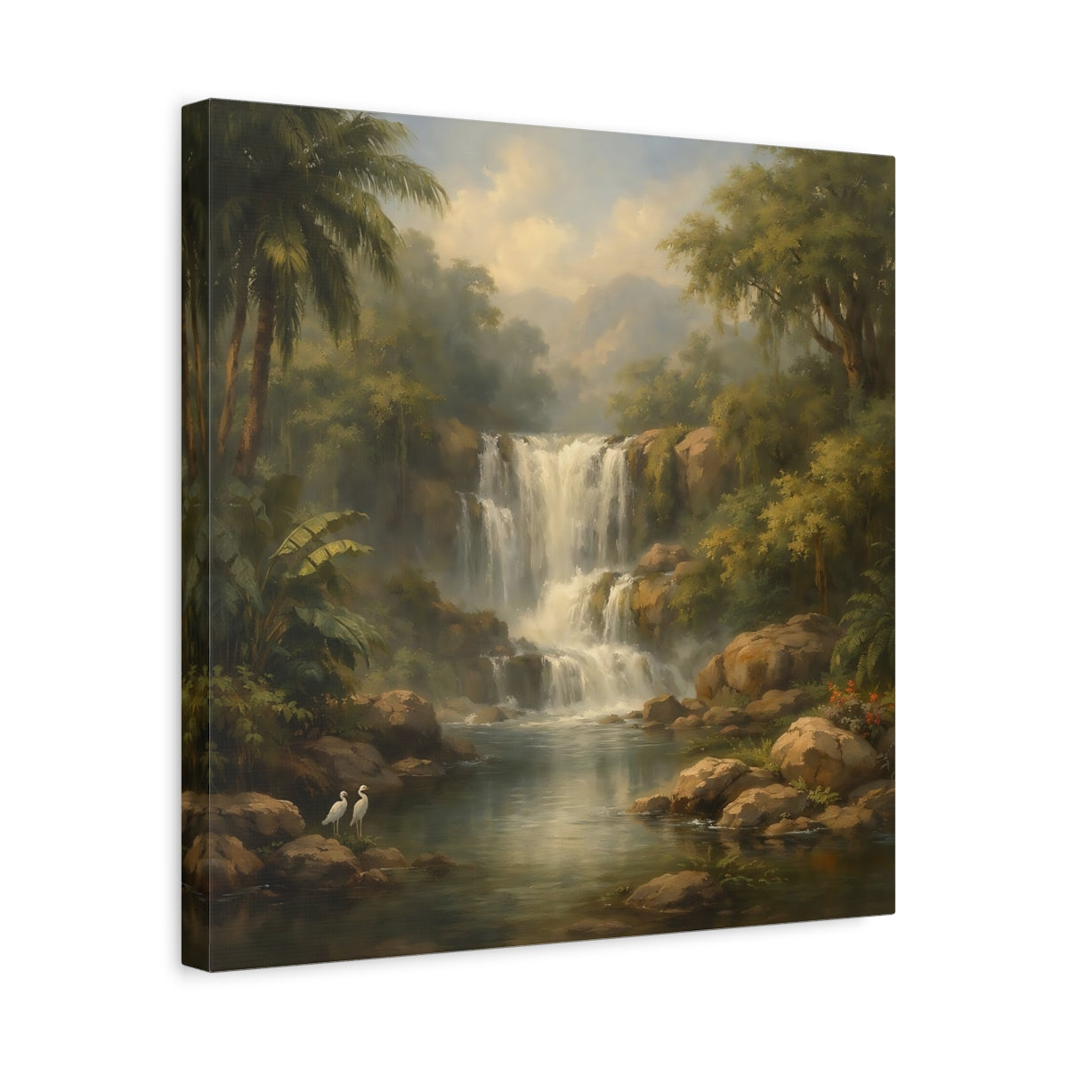 Side Mockup 6. Nature Waterfall Green Jungle Waterfall shown as stretched canvas wall art