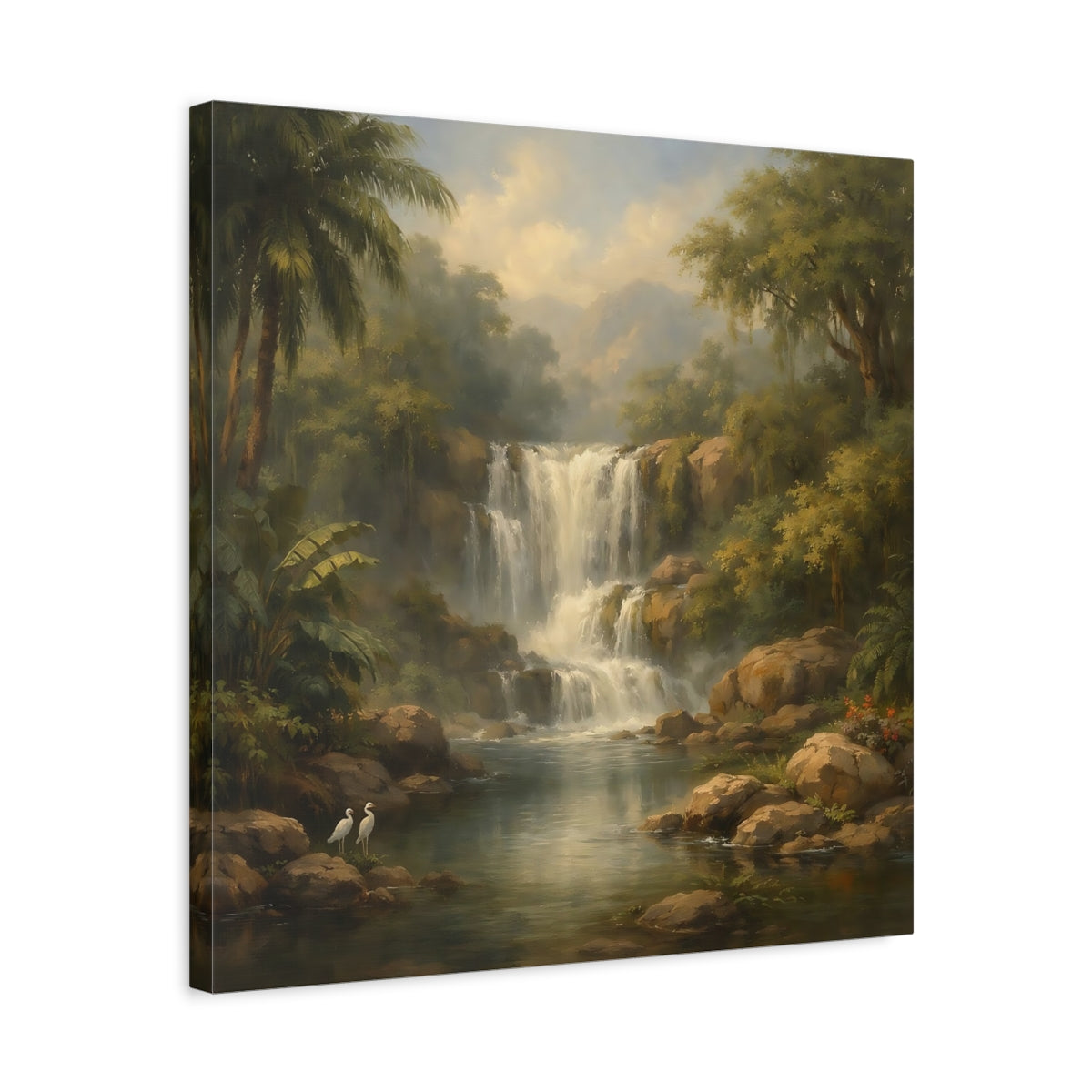 Side Mockup 5. Nature Waterfall Green Jungle Waterfall shown as stretched canvas wall art