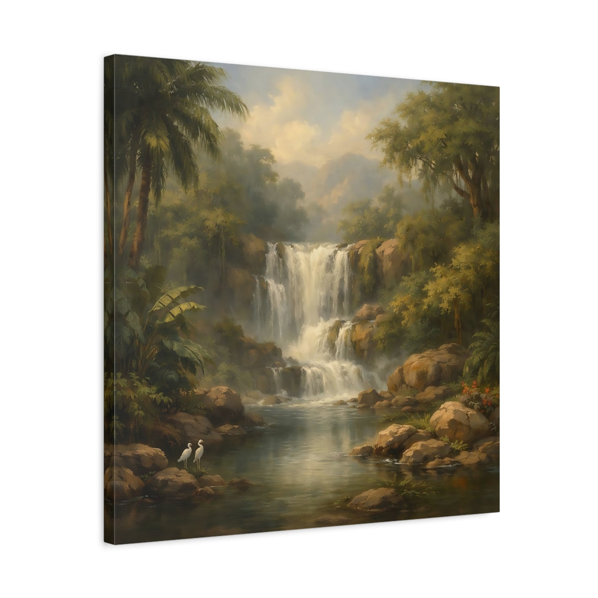 Side Mockup 4. Nature Waterfall Green Jungle Waterfall shown as stretched canvas wall art