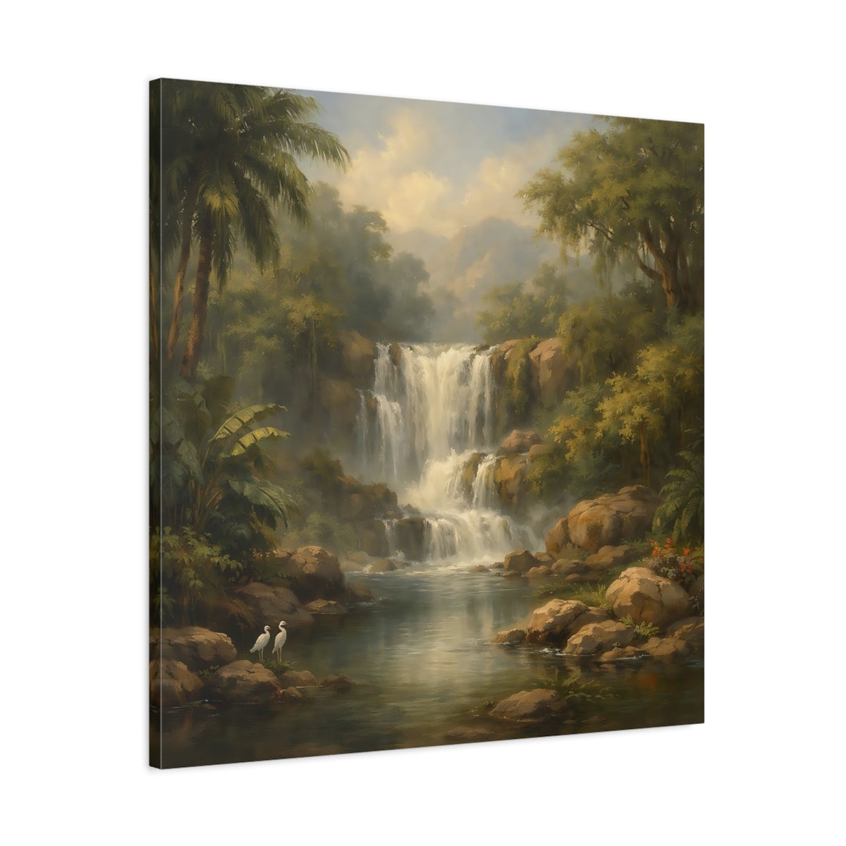 Side Mockup 3. Nature Waterfall Green Jungle Waterfall shown as stretched canvas wall art