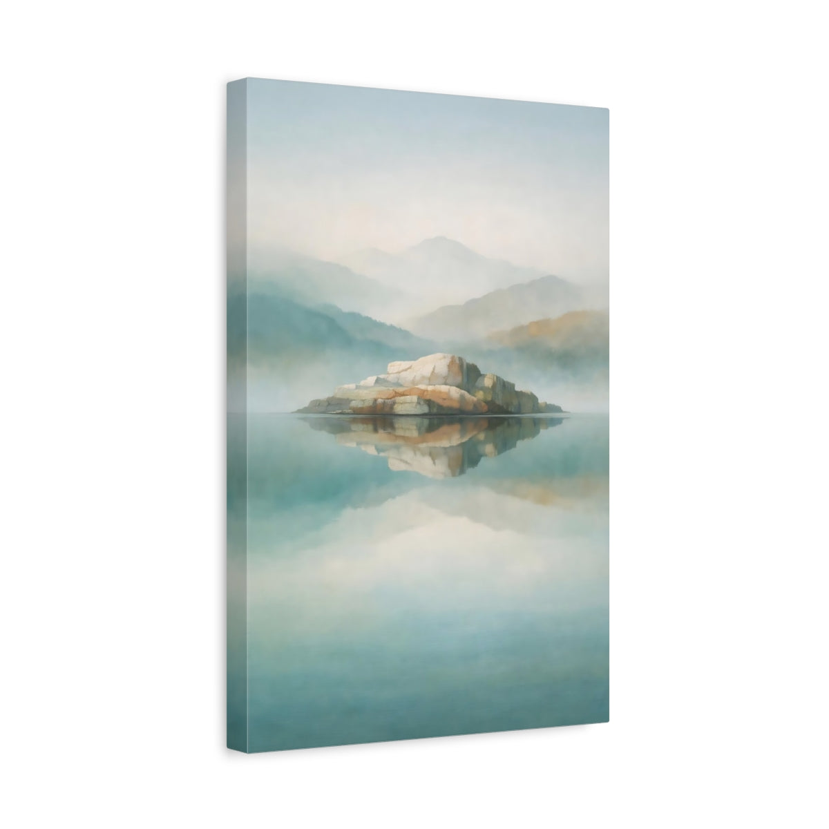 Nature Rock Island Misty Lake - Canvas Wall Art Print