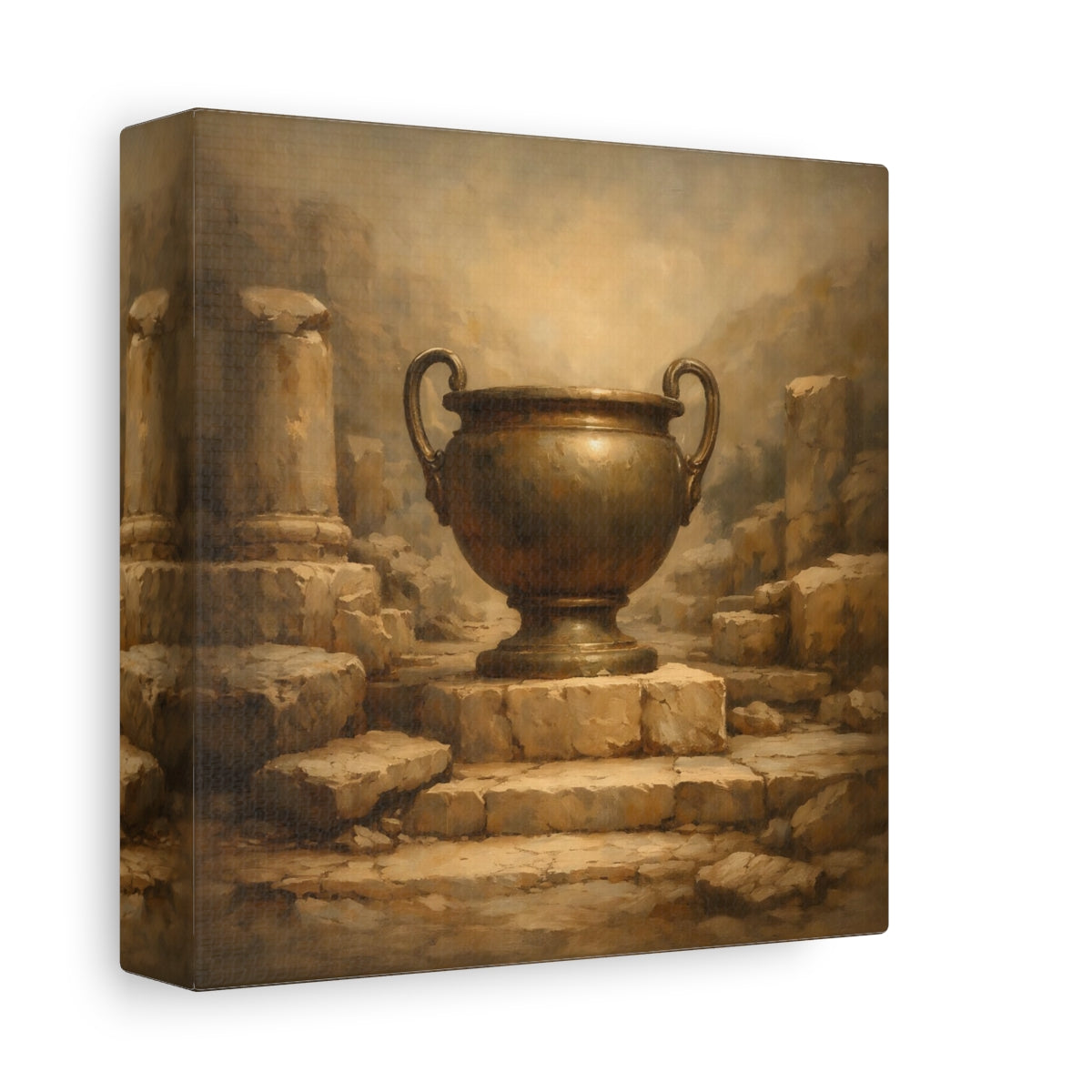 Side Mockup 1. Vintage Bronze Urn Bronze Urn Art shown as stretched canvas wall art