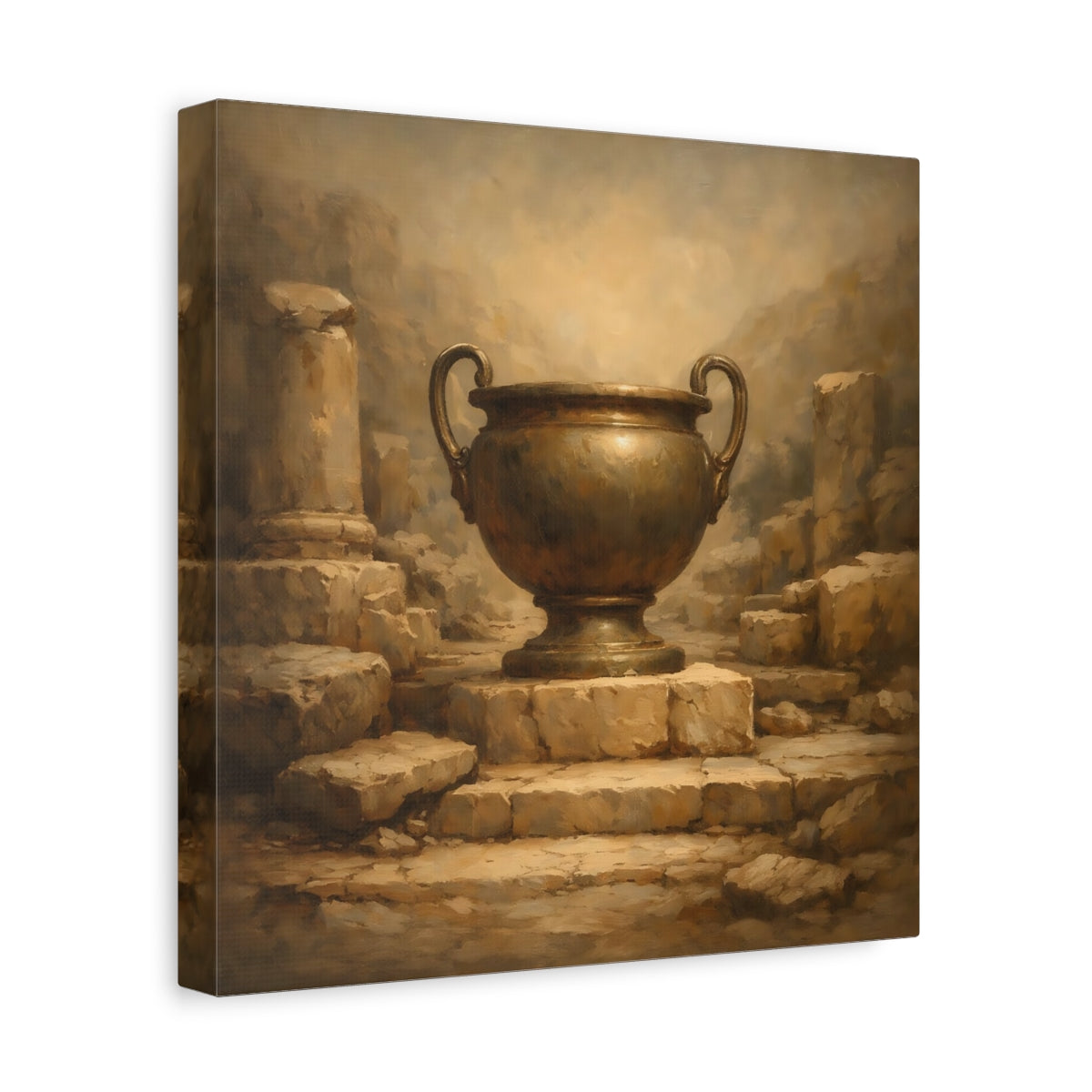 Side Mockup 8. Vintage Bronze Urn Bronze Urn Art shown as stretched canvas wall art