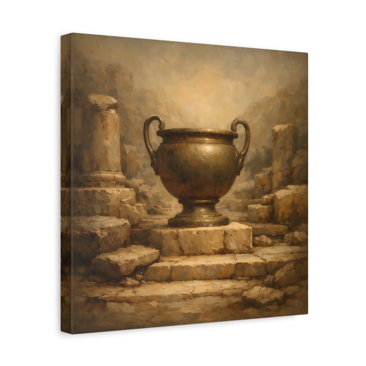 Side Mockup 7. Vintage Bronze Urn Bronze Urn Art shown as stretched canvas wall art