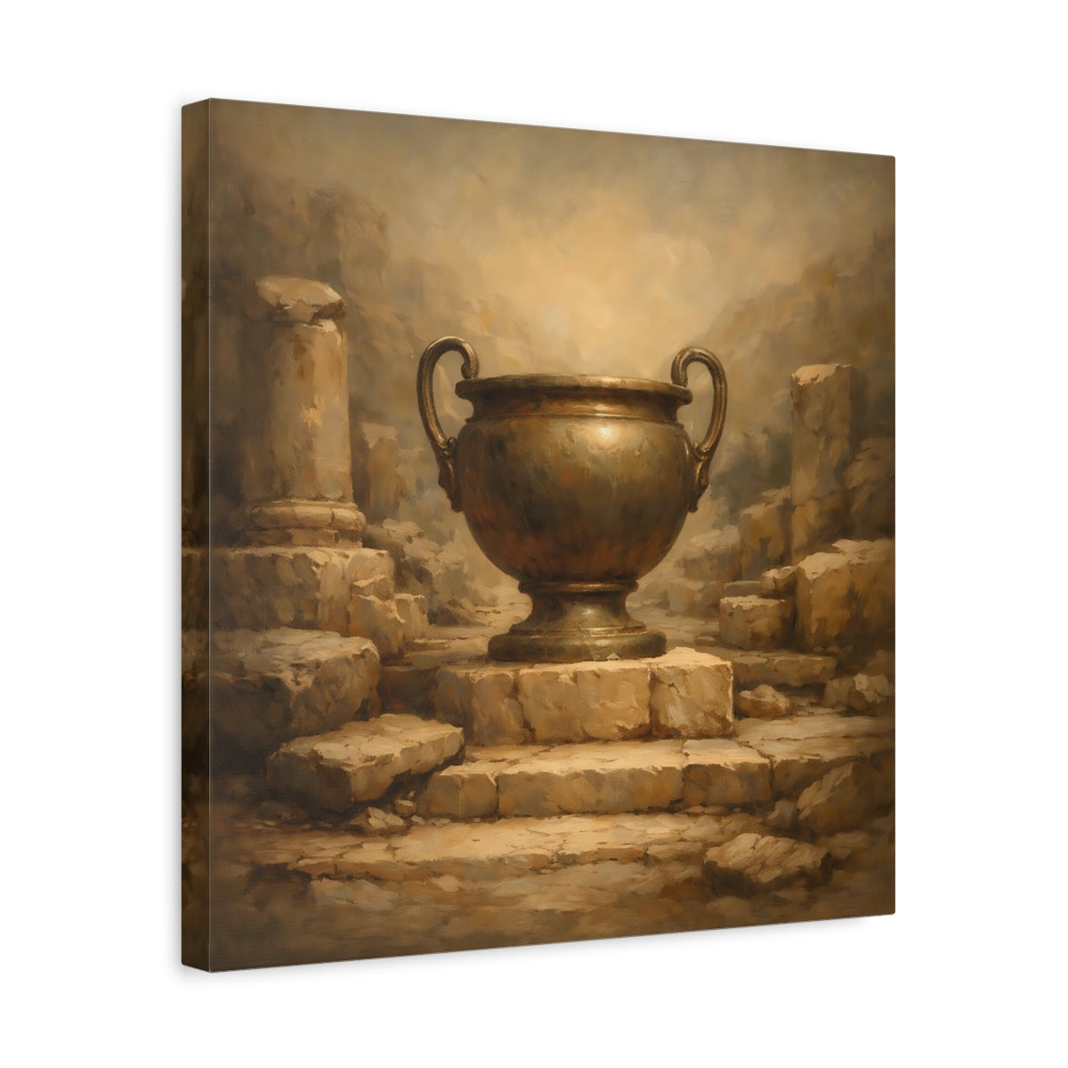 Side Mockup 6. Vintage Bronze Urn Bronze Urn Art shown as stretched canvas wall art