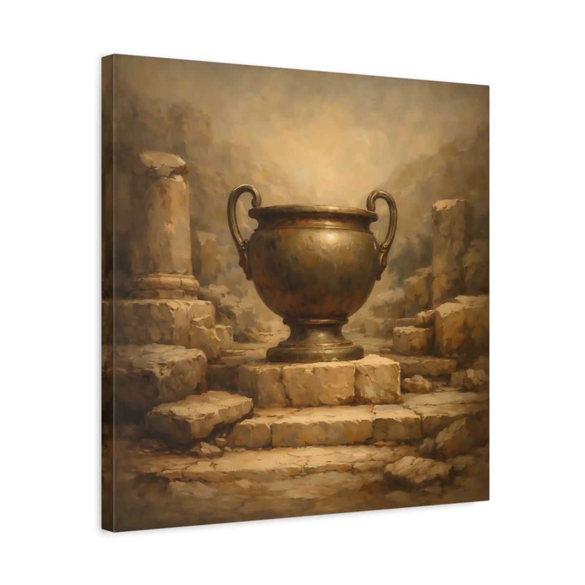 Side Mockup 5. Vintage Bronze Urn Bronze Urn Art shown as stretched canvas wall art