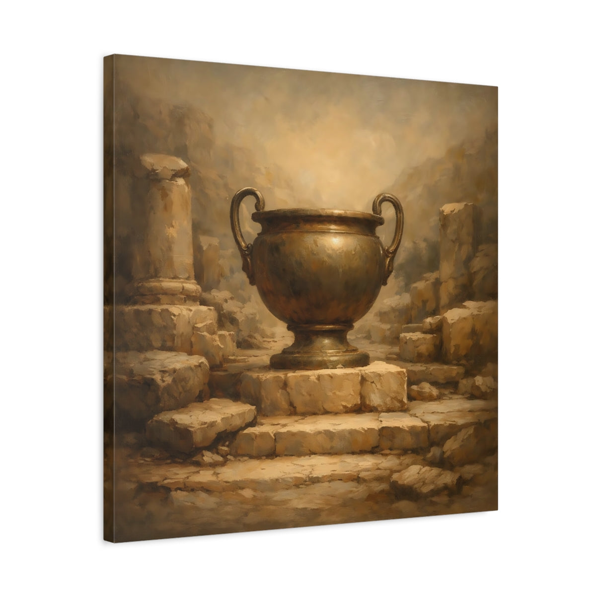 Side Mockup 4. Vintage Bronze Urn Bronze Urn Art shown as stretched canvas wall art