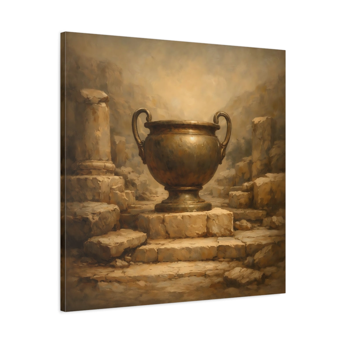 Side Mockup 3. Vintage Bronze Urn Bronze Urn Art shown as stretched canvas wall art
