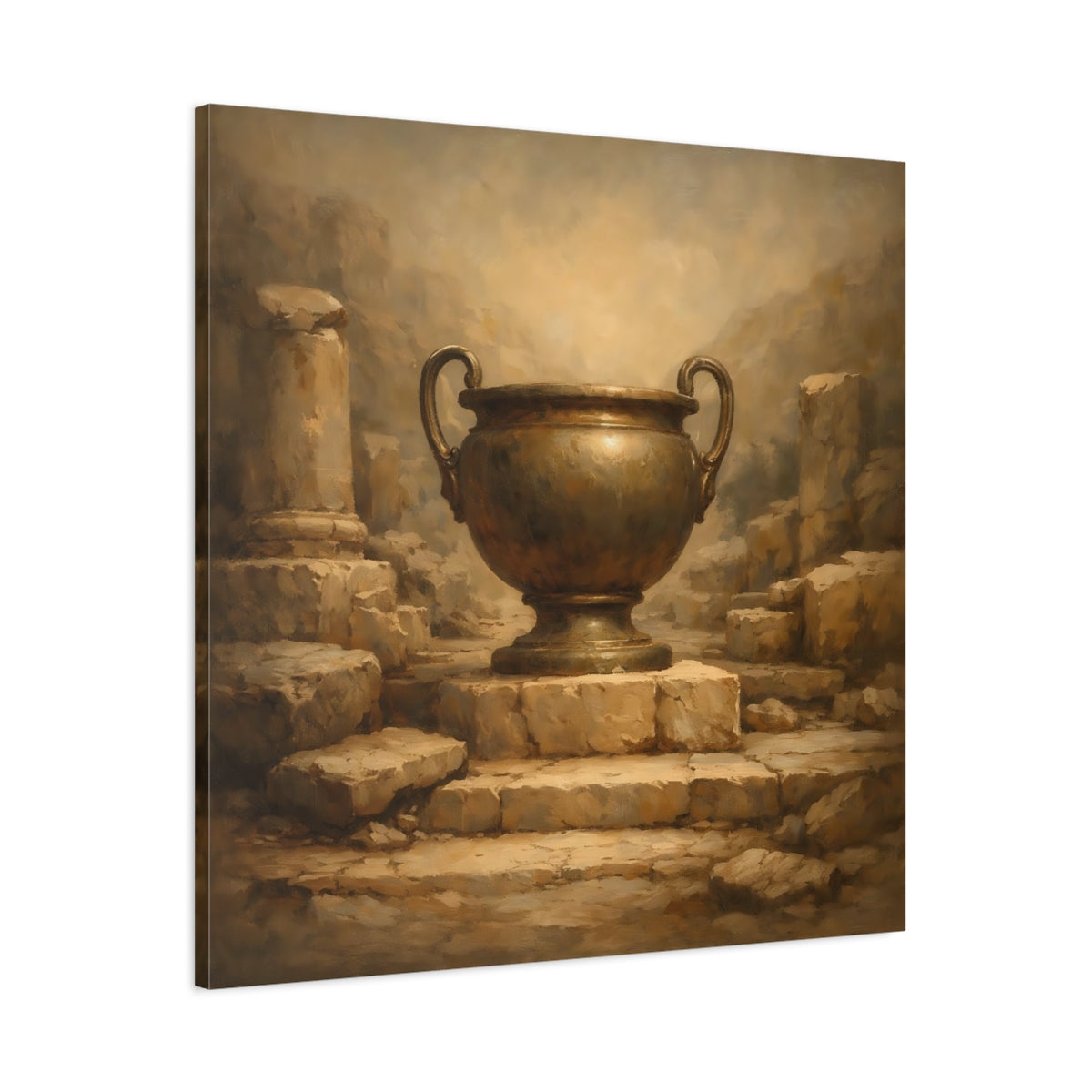 Side Mockup 2. Vintage Bronze Urn Bronze Urn Art shown as stretched canvas wall art