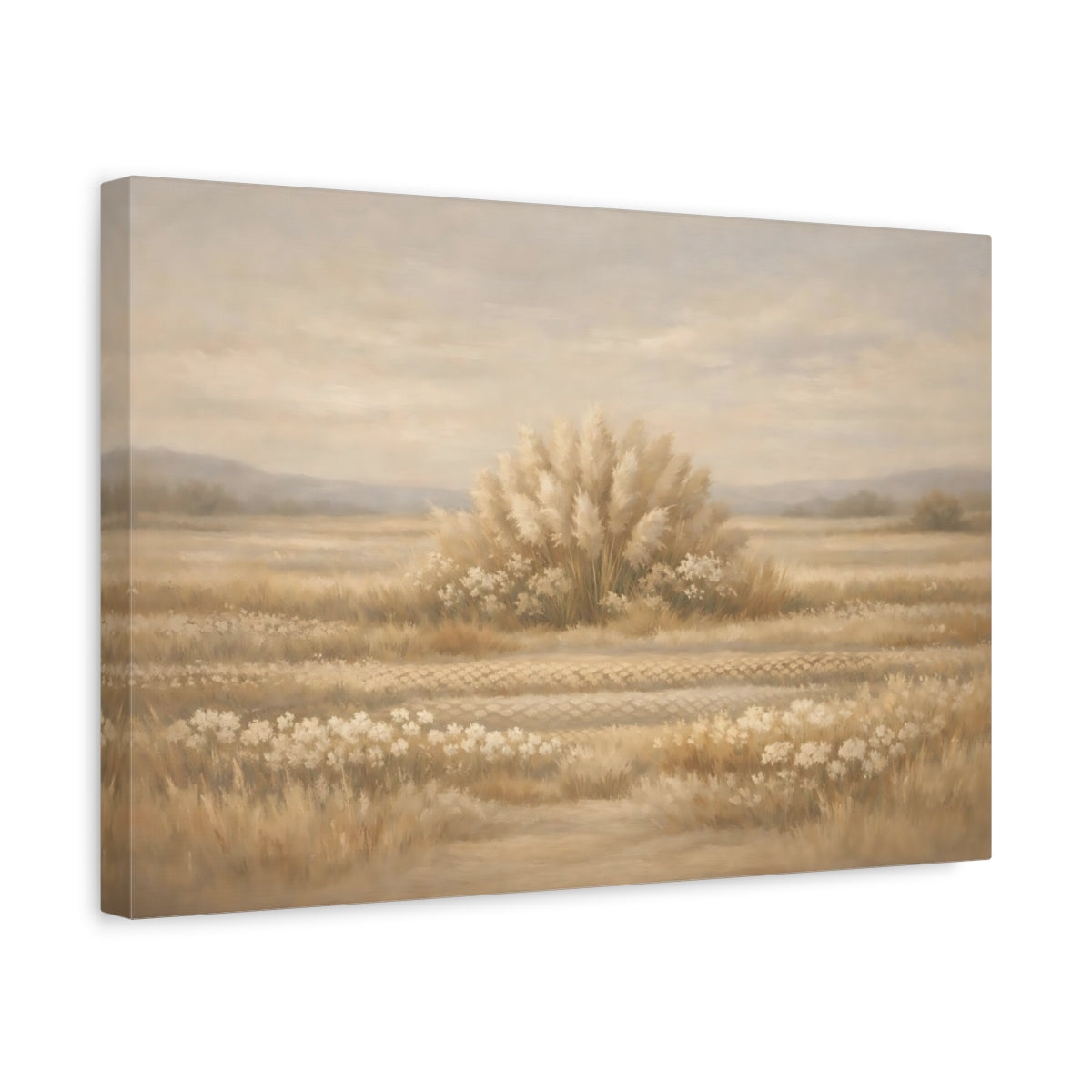 Side Mockup 4. Nature Pampas Grass Neutral Pampas Grass shown as stretched canvas wall art