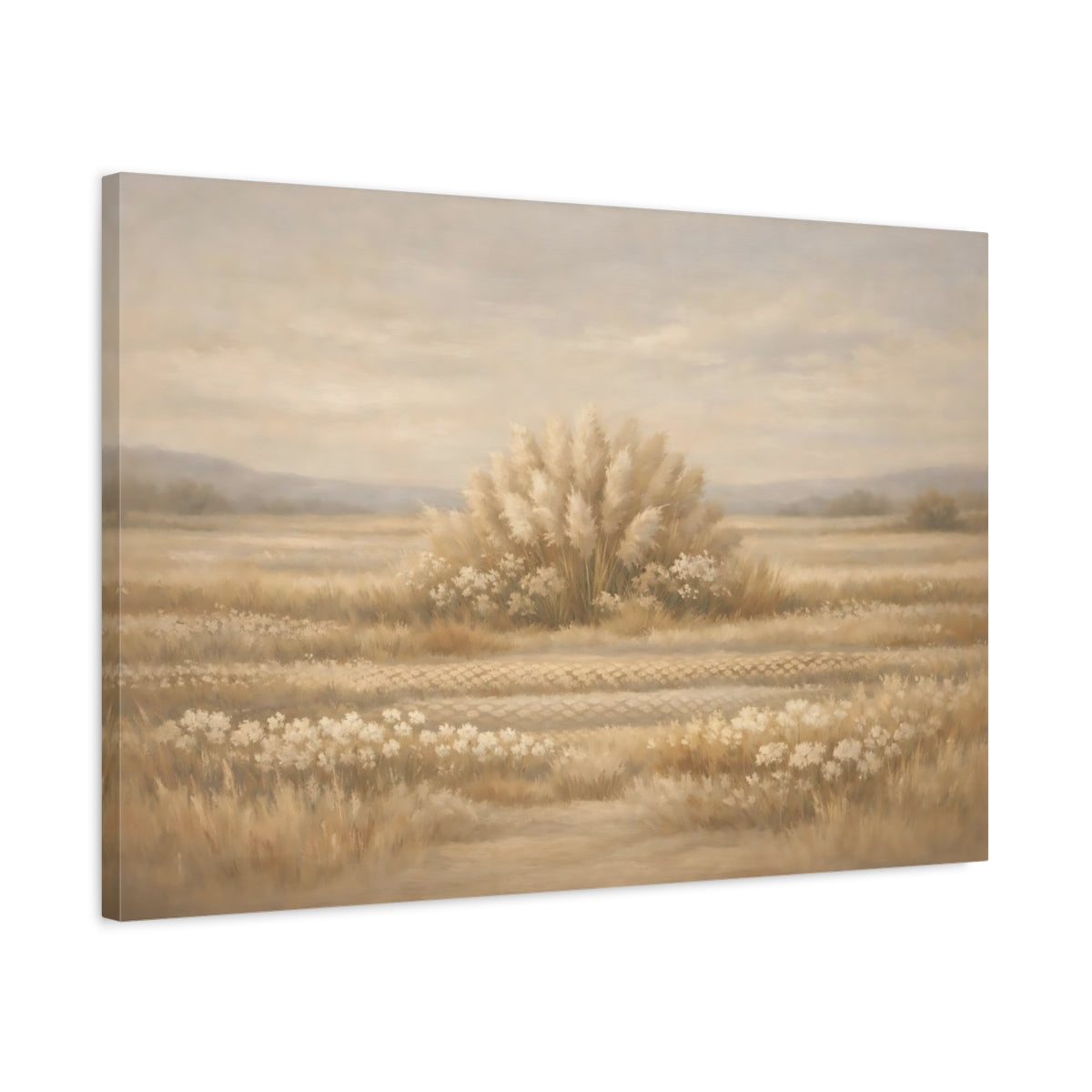 Side Mockup 2. Nature Pampas Grass Neutral Pampas Grass shown as stretched canvas wall art