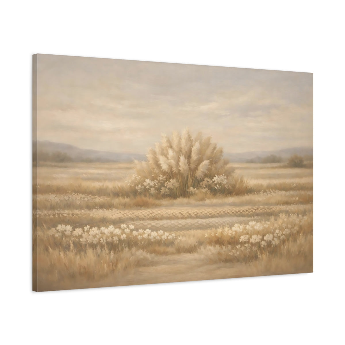 Side Mockup 1. Nature Pampas Grass Neutral Pampas Grass shown as stretched canvas wall art