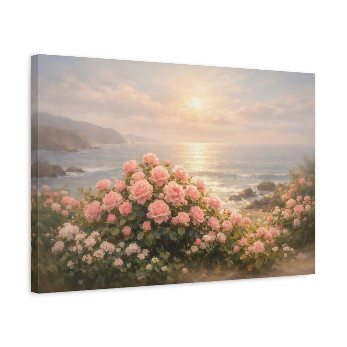 Seascape Rose Garden Roses Floral - Canvas Wall Art Print